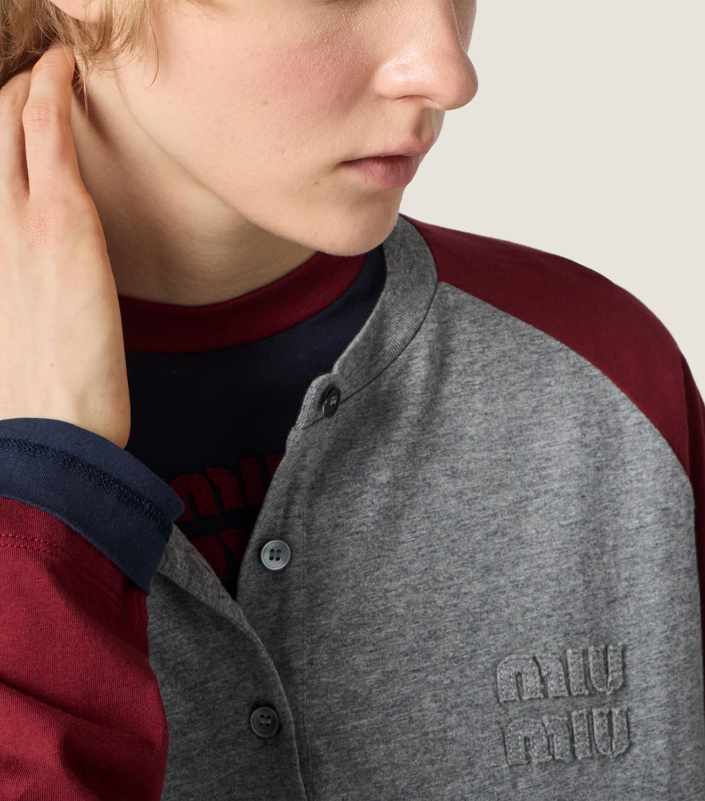 Miu Miu Womens Cotton Henley T-Shirt Image 4