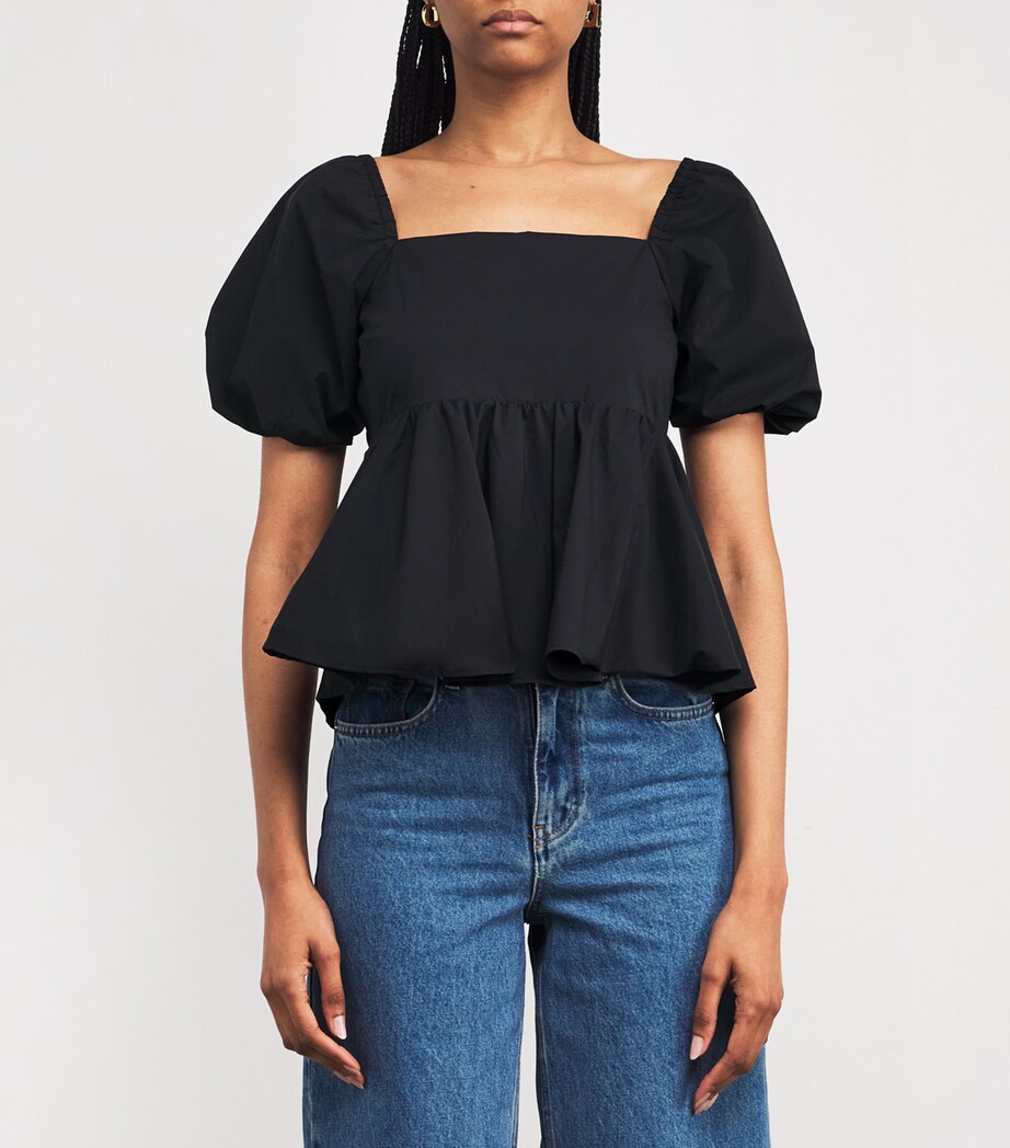 Poplin Balloon-Sleeve Top BLACK Image 3