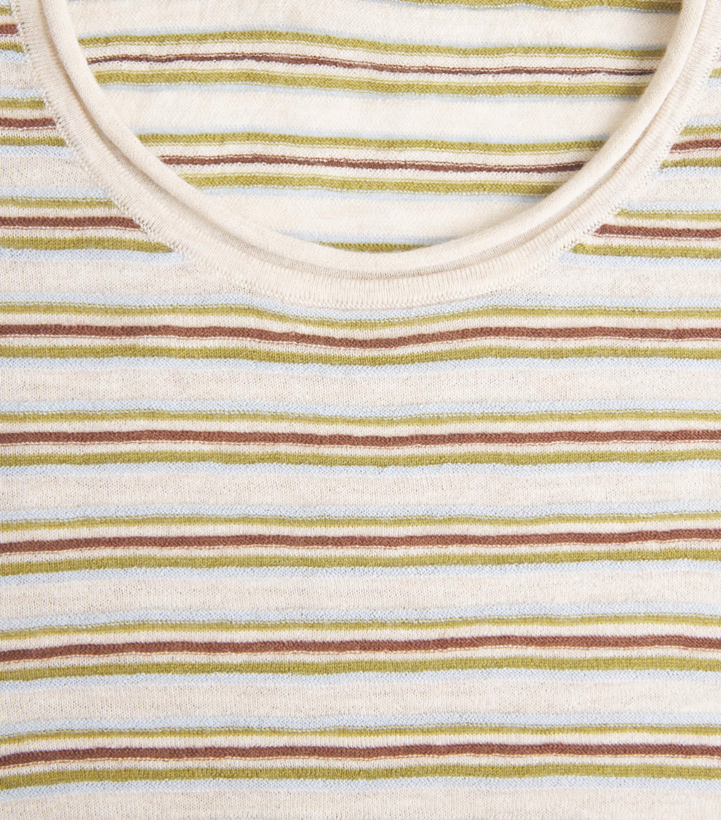 ME+EM Womens Wool-Cashmere Stripe Barely There T-Shirt Oatmeal Multi Image 6