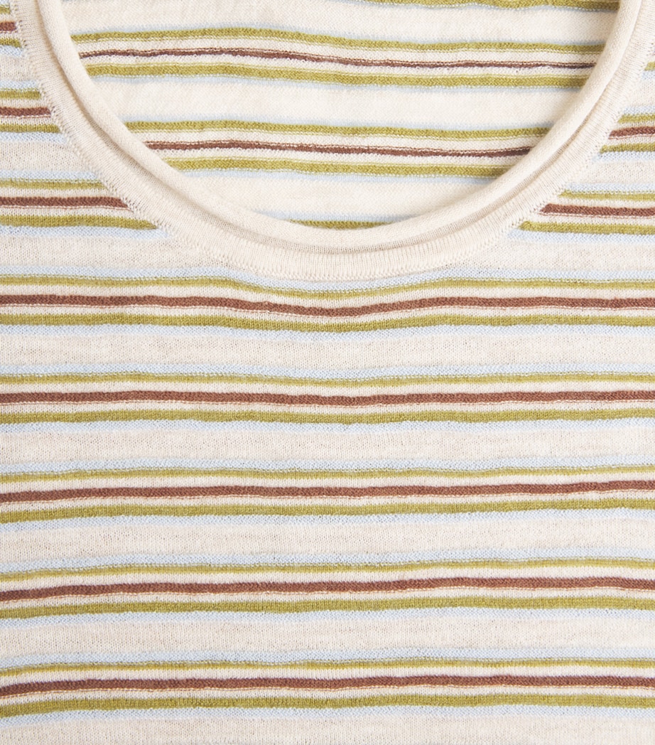 ME+EM Womens Wool-Cashmere Stripe Barely There T-Shirt Oatmeal Multi Image 6