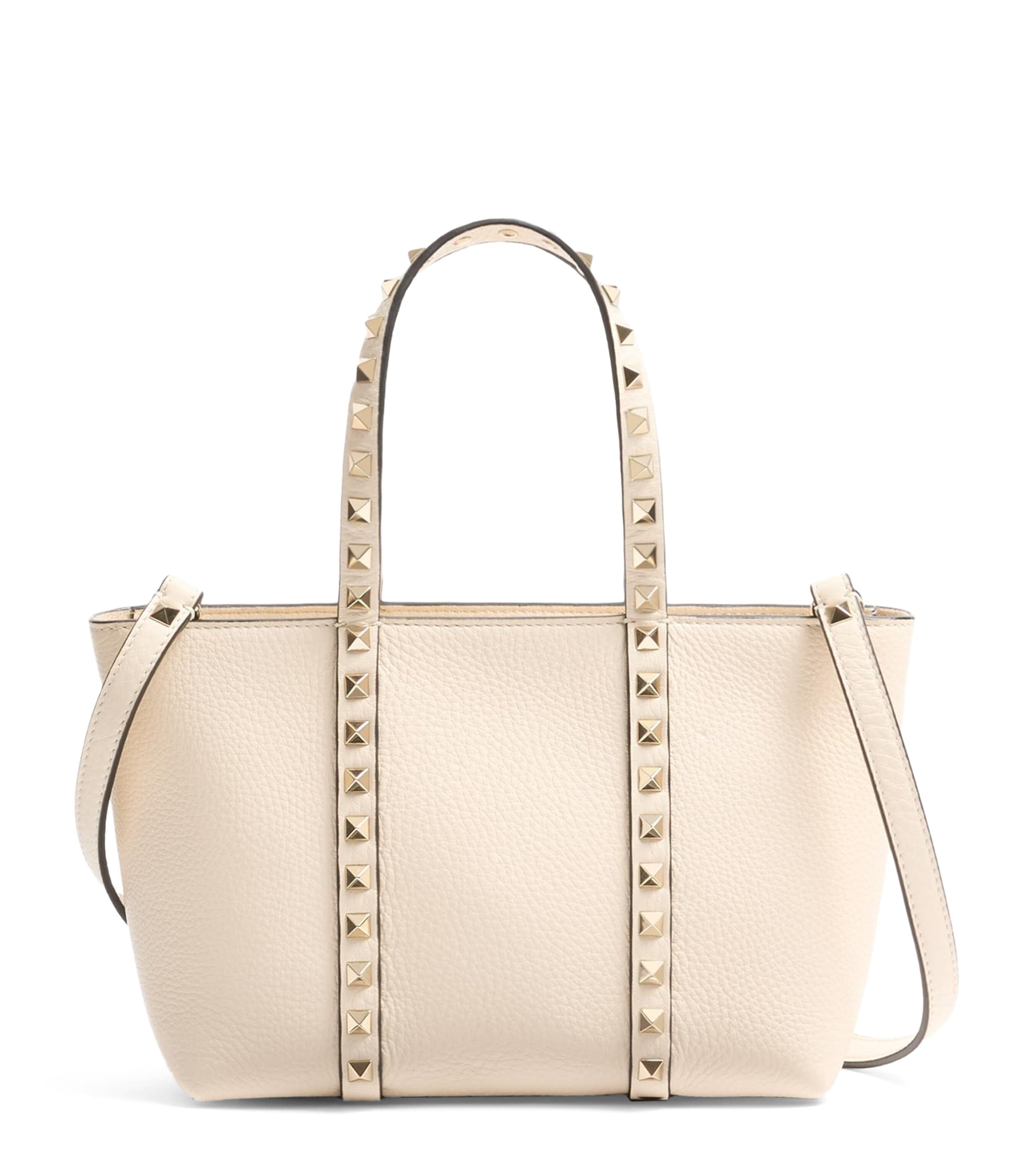 Valentino Mini Leather Rockstud Tote Bag In Ivory