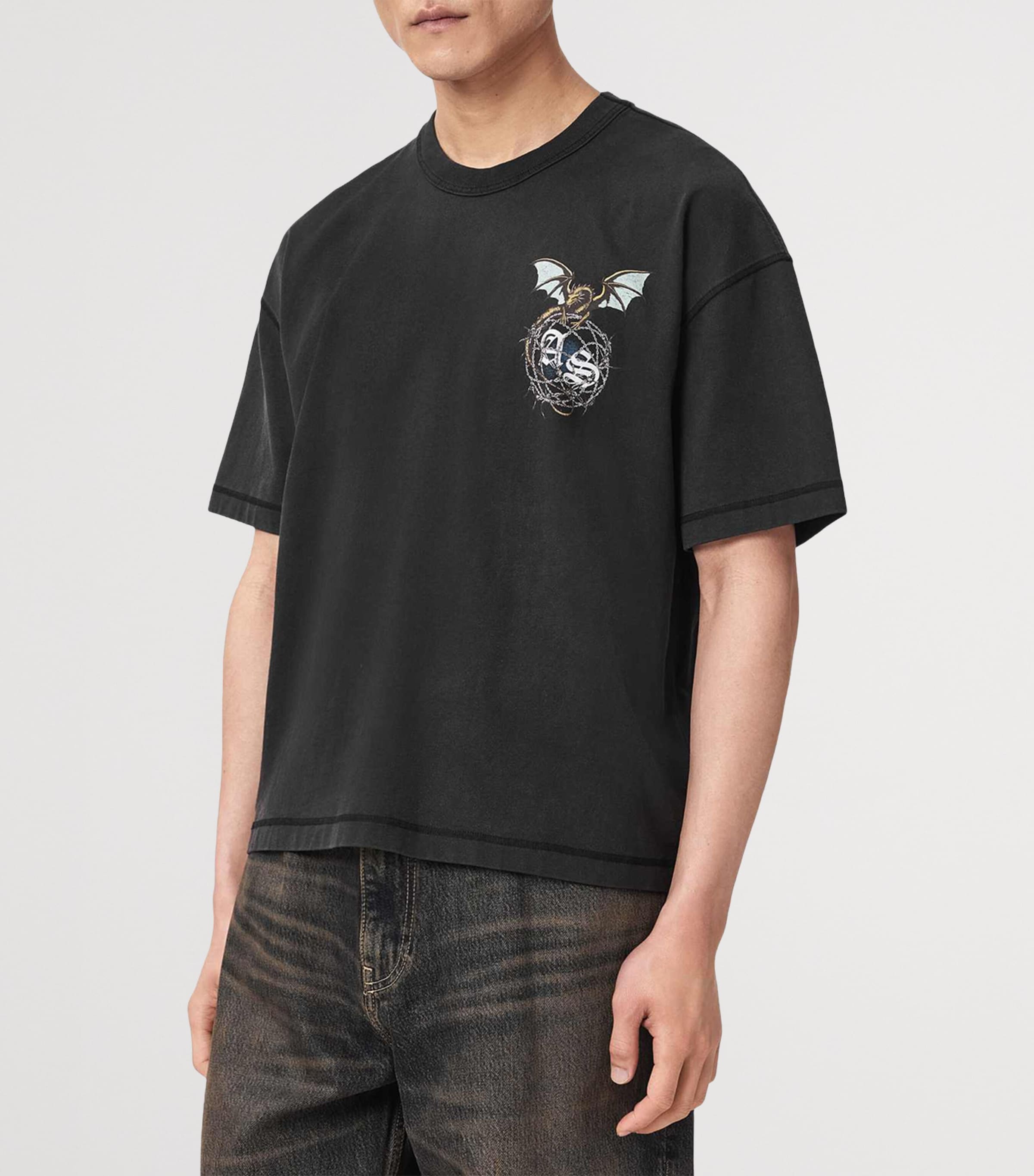 AllSaints Mens Organic Cotton Wyvern T-Shirt Washed Black Image 3