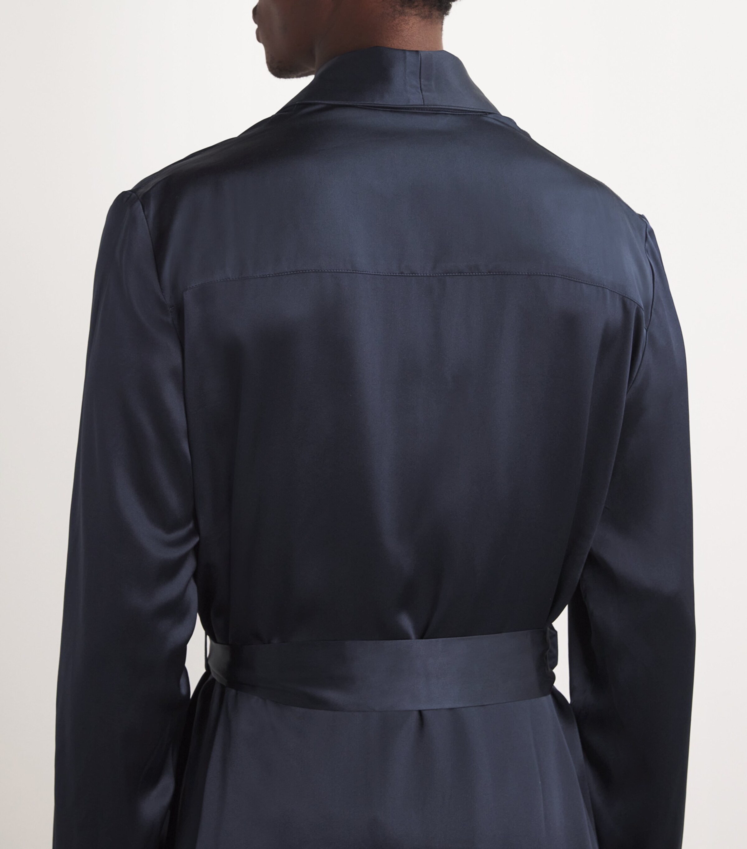 Harrods Mens Silk Night Robe Navy Image 4