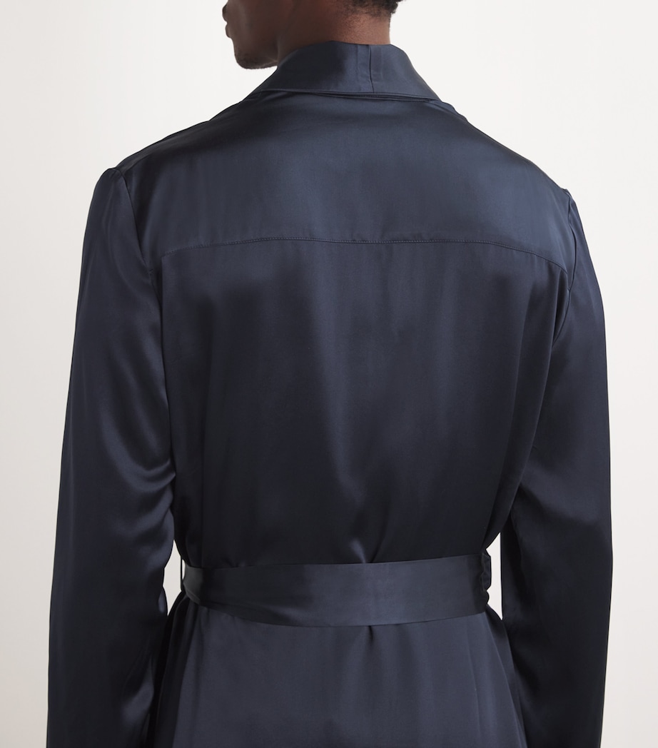 Harrods Mens Silk Night Robe Navy Image 4