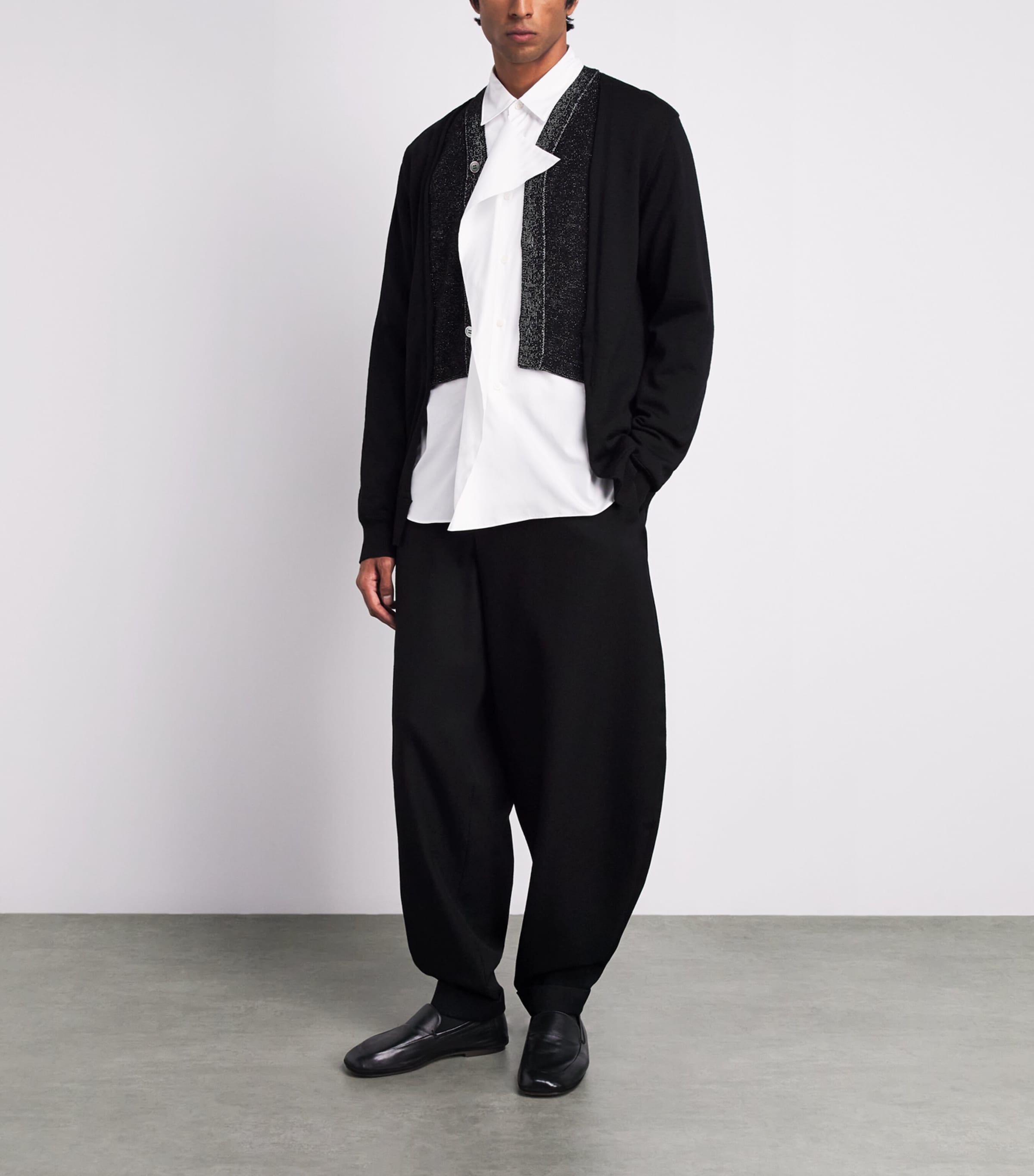 Comme Des Garçons Mens Wool Double-Layered Cardigan Blk X Blk/sil Image 2