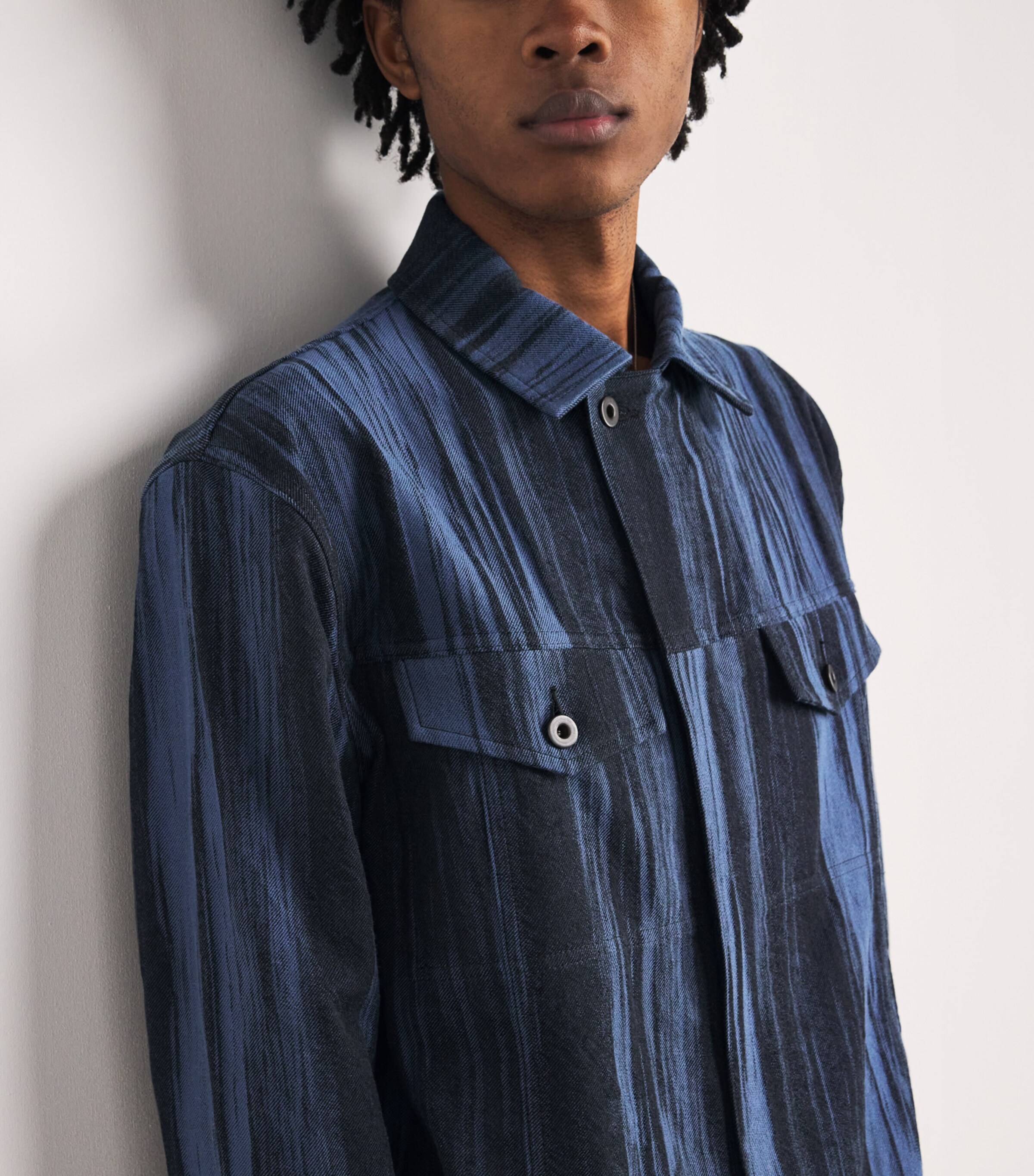 IM MEN Mens Jacquard Trucker Jacket Dark Blue Image 6