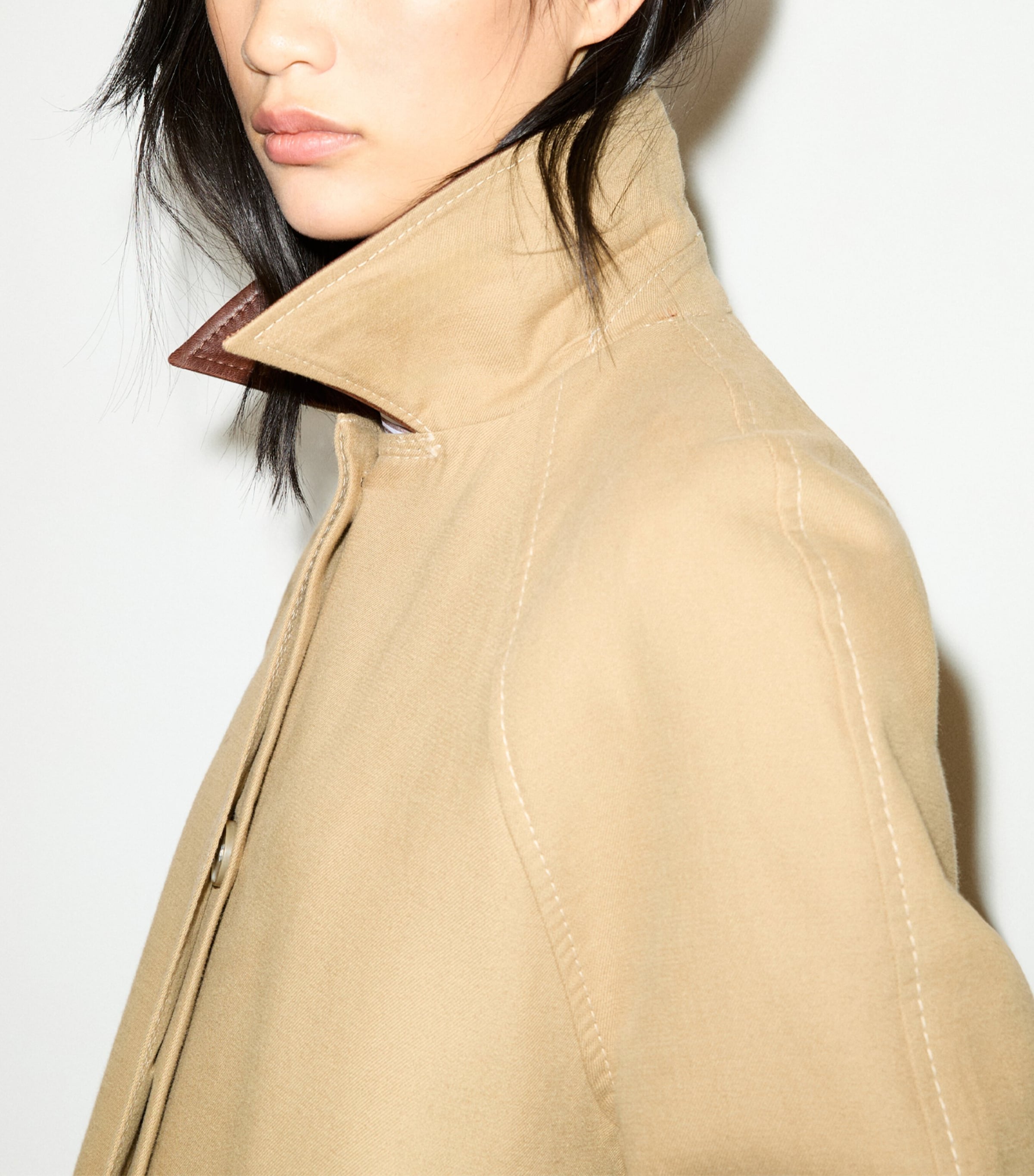 MAX&Co. Womens Contrast-Collar Raincoat Camel Image 4