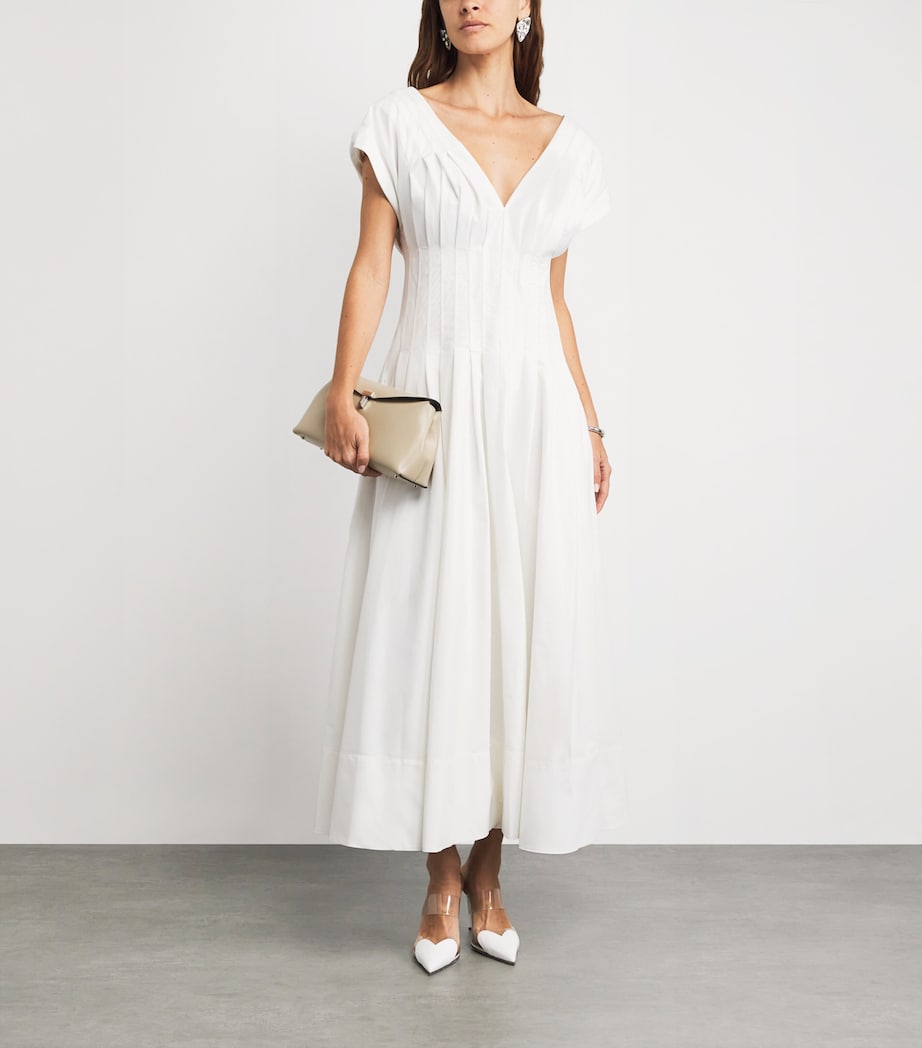 Cotton Pleated Nina Midi Dress WHITE Image 2