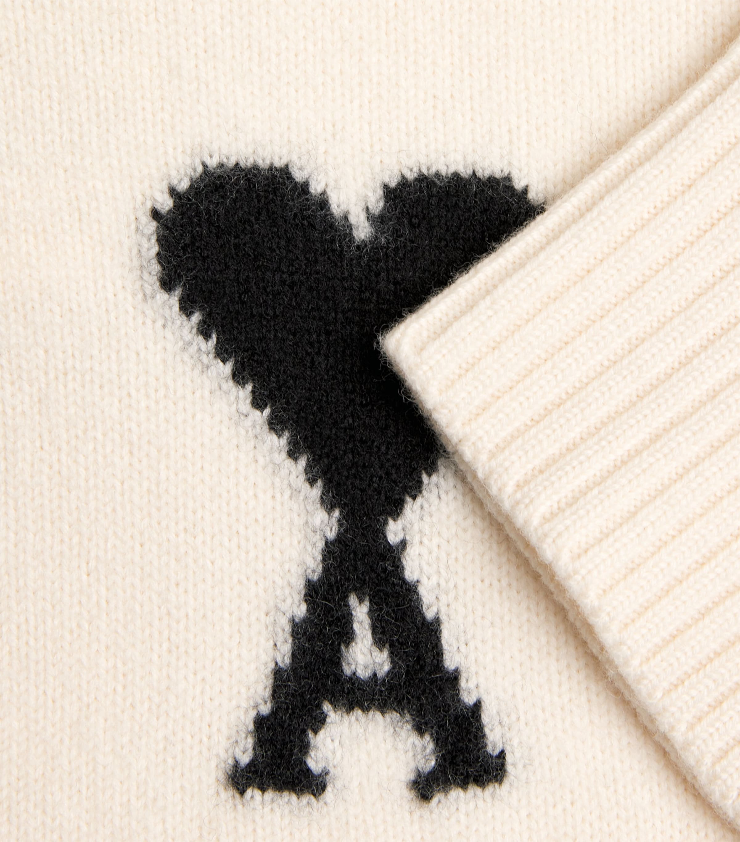 AMI Paris Beige Virgin Wool Ami de Coeur Funnel-Neck Sweater