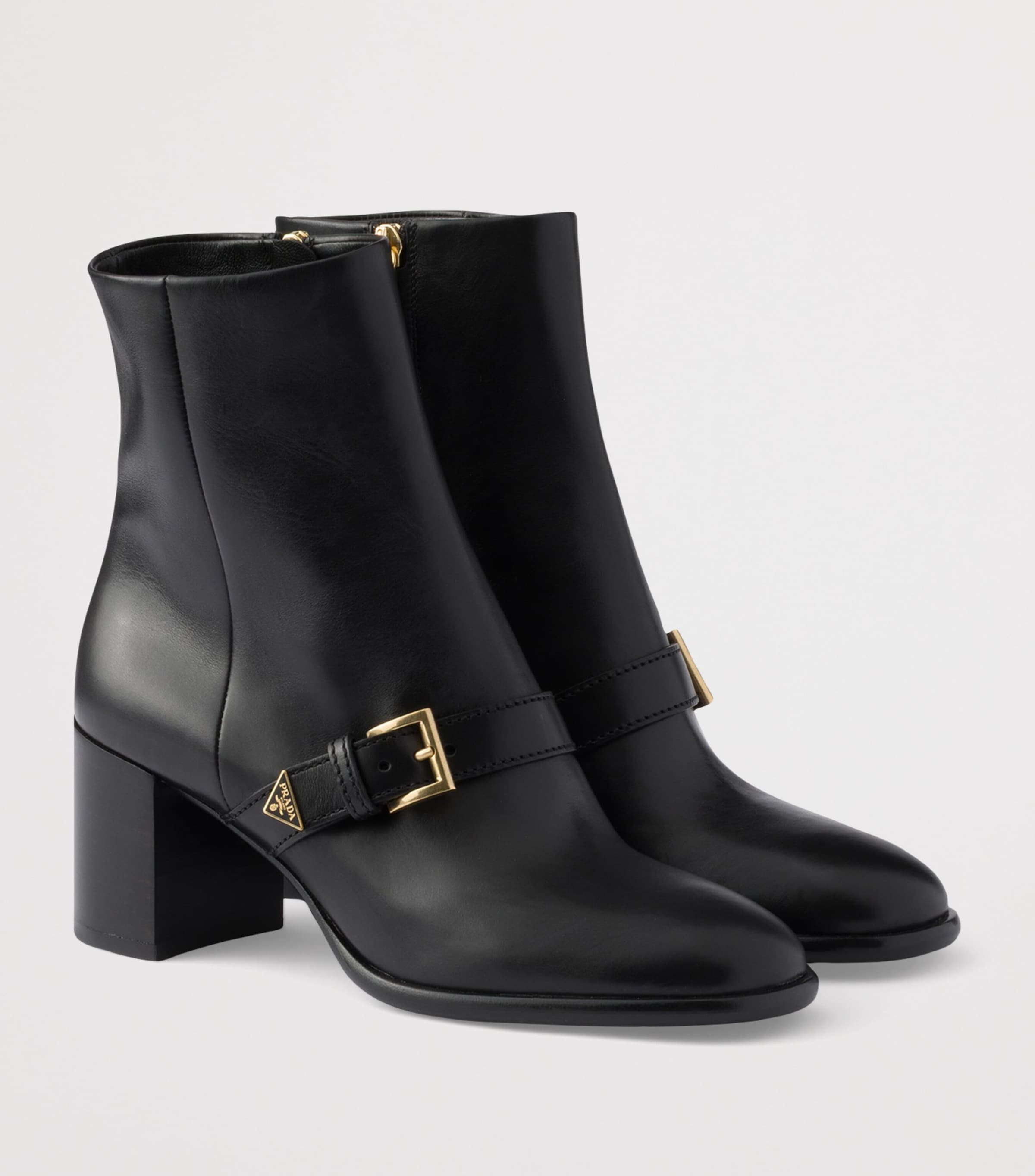 Prada Leather Buckle Booties Ankle Boots 65 Black Image 2