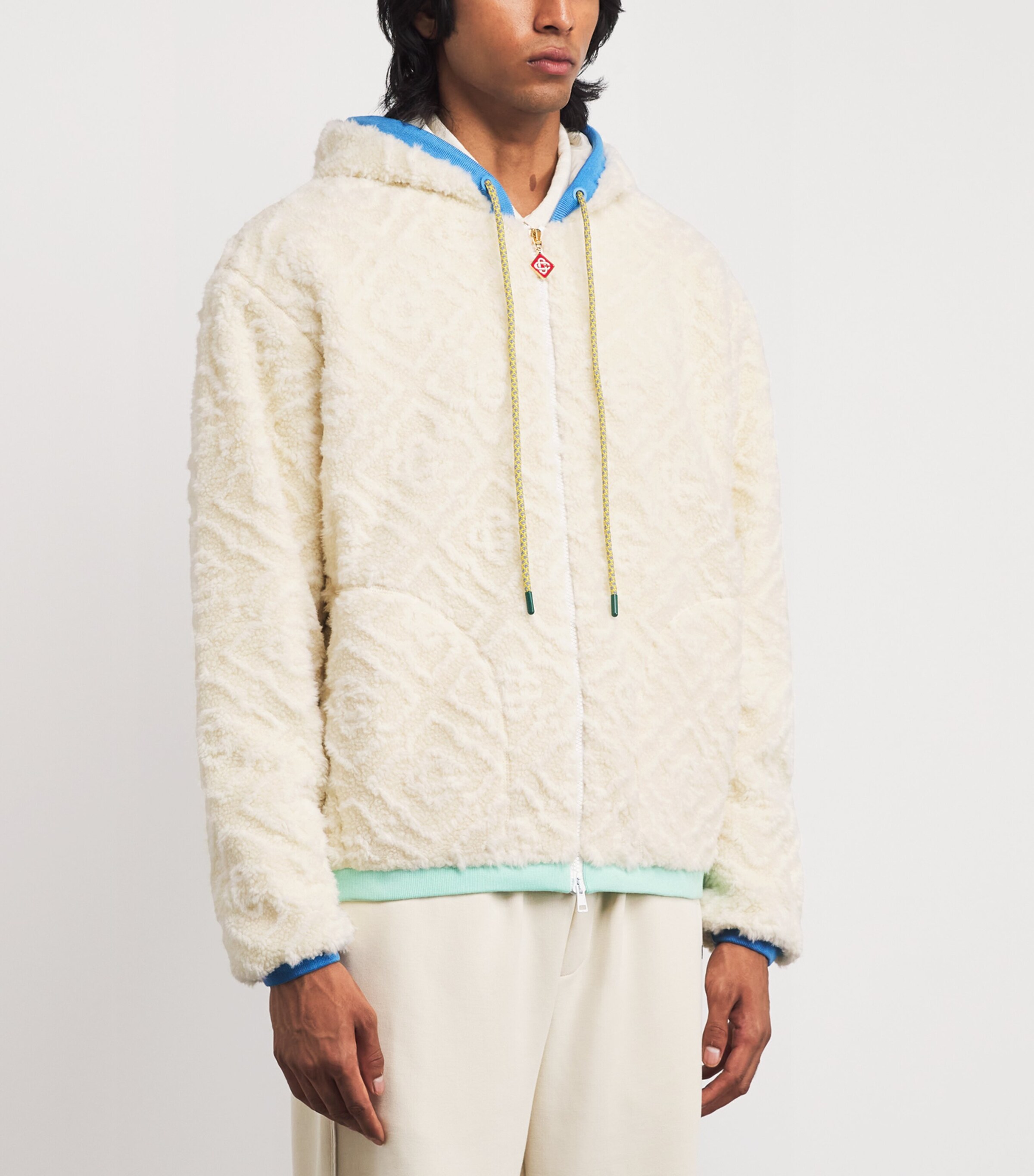 Casablanca Mens Monogram Jacquard Oversized Fleece Jacket Off White Image 3