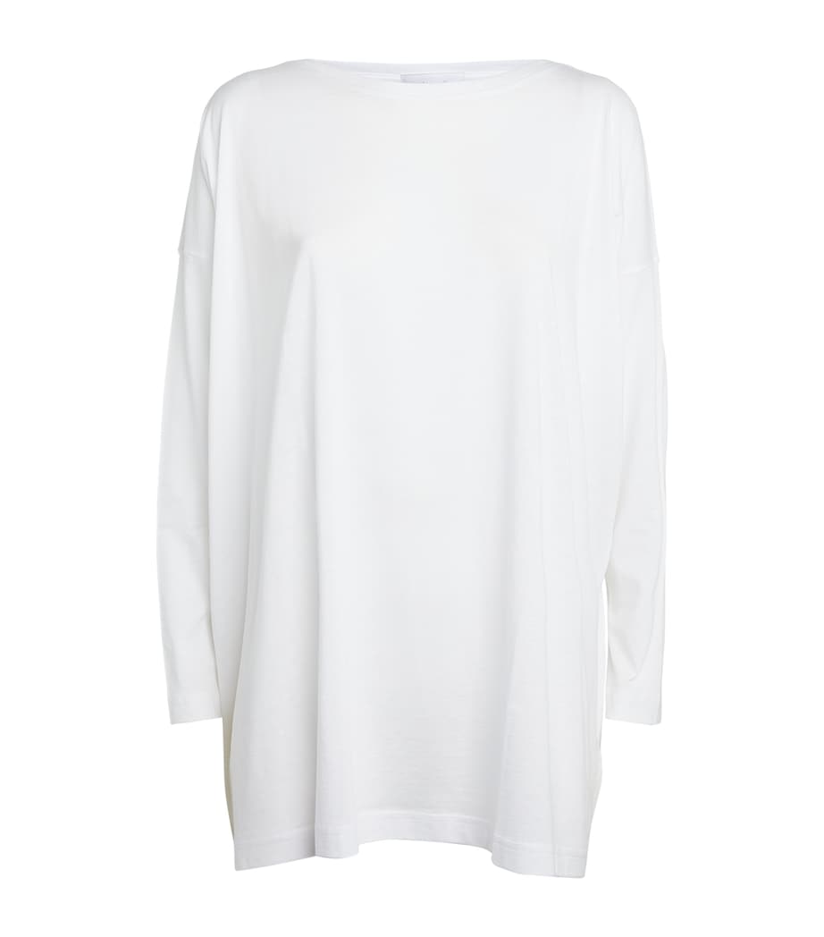 Pima Cotton A-Line Long-Sleeved Top WHITE Image 1