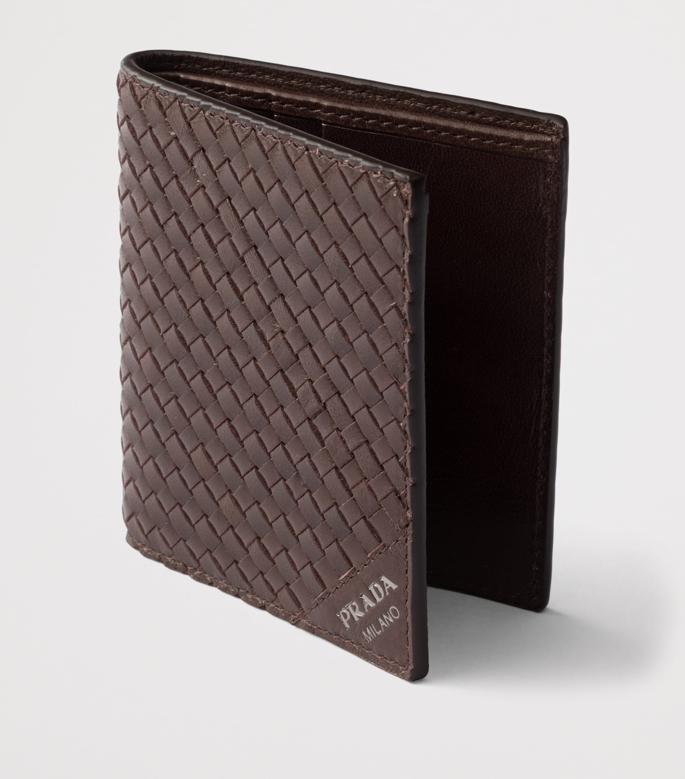 Prada Leather Woven Wallet Brown Image 4