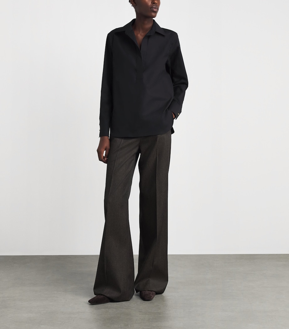 Max Mara Womens Stretch-Cotton Polo Shirt Black Image 2