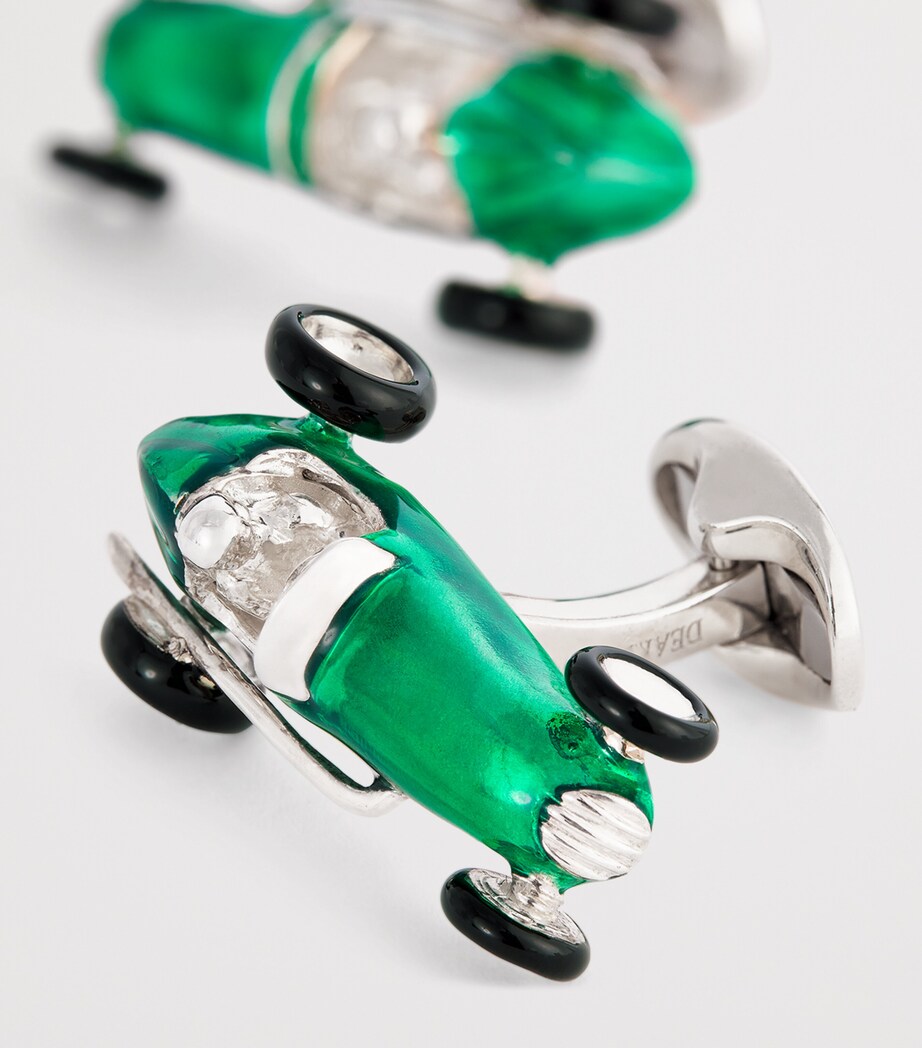 Deakin & Francis Sterling Silver Racing Car Cufflinks Green Image 5