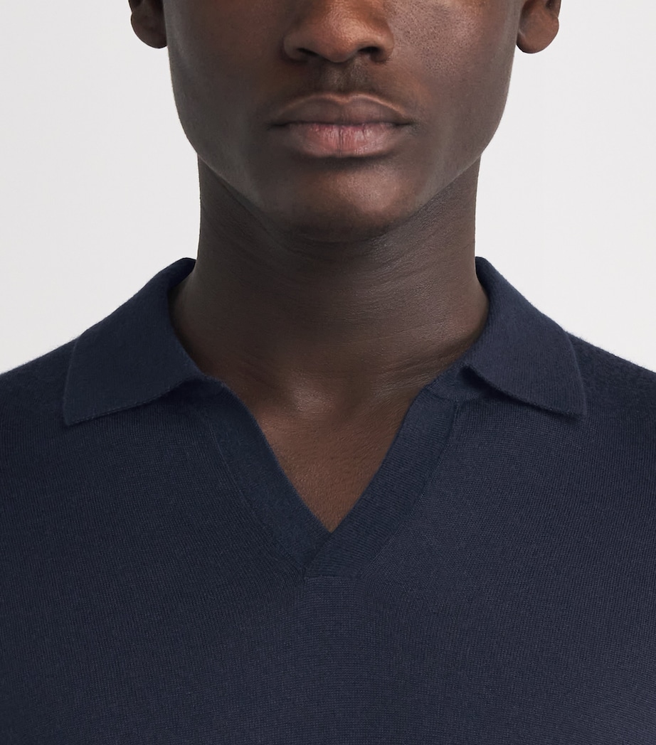 N.Peal Mens Cashmere-Silk Padstow Polo Shirt Indigo Blue Image 3
