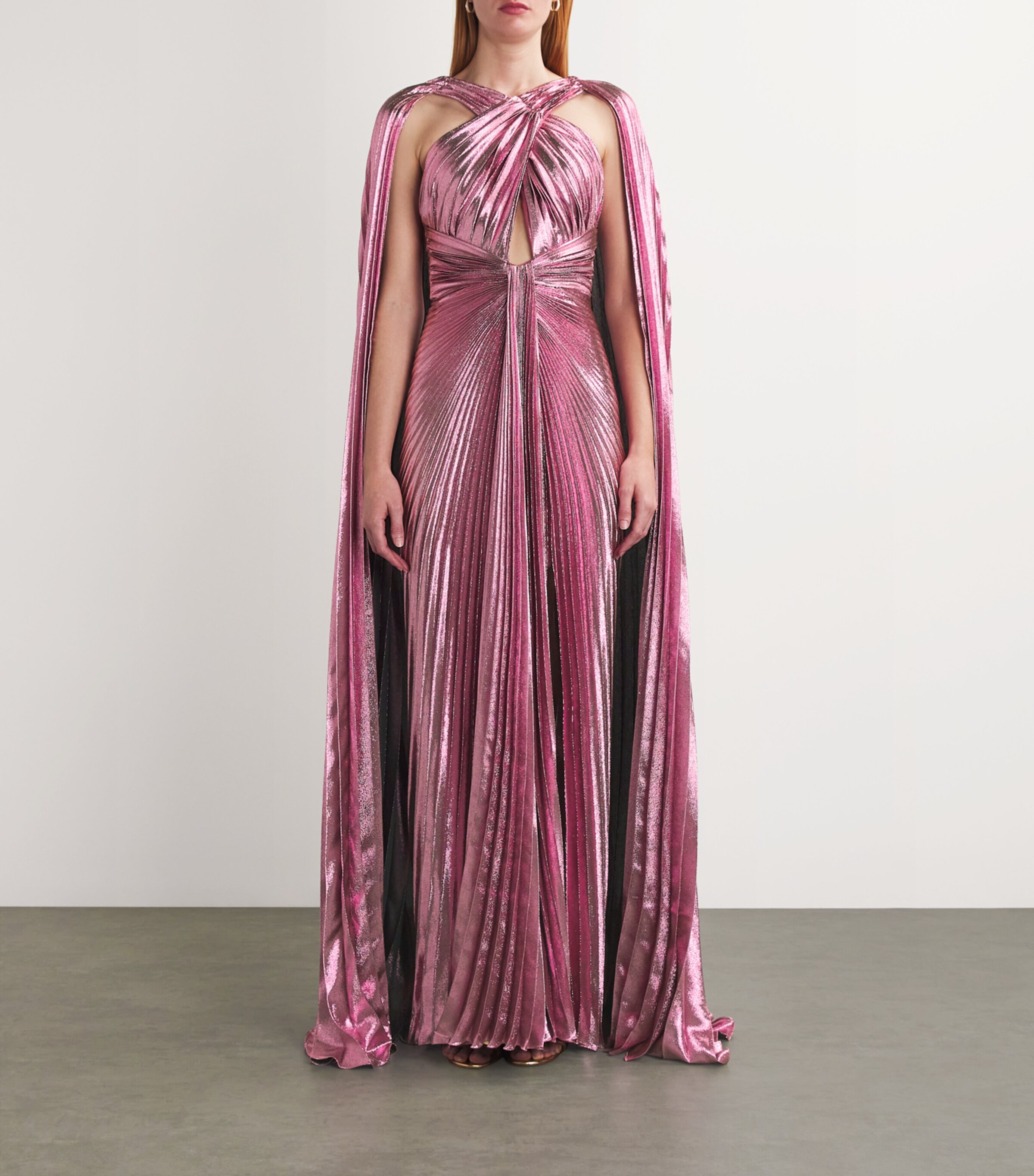 Zuhair Murad Womens Metallic Pleated Cape Gown Dusty Rose Image 2