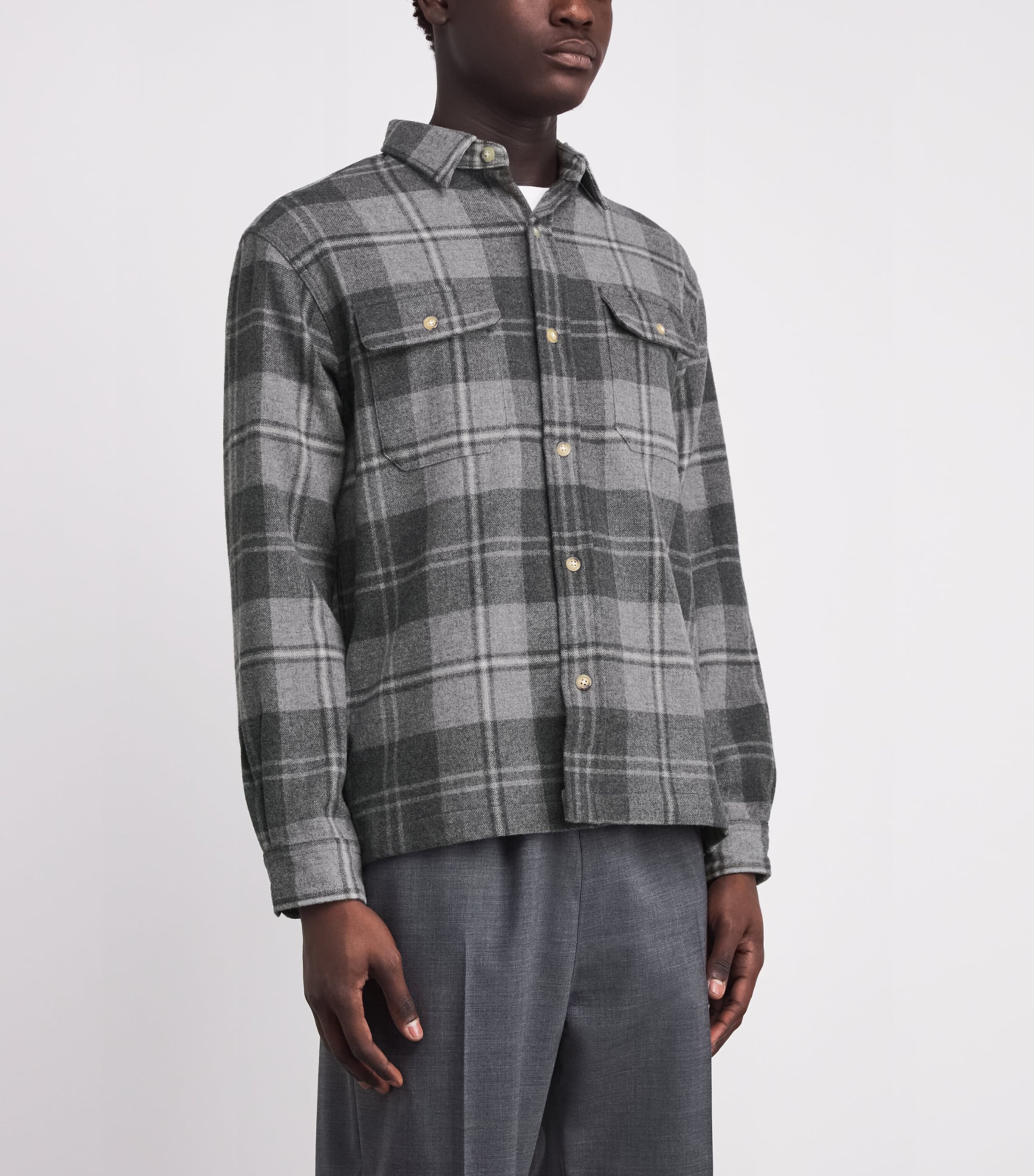 Wool Classic Fit Plaid Overshirt GREY HEATHER MULTI Image 3
