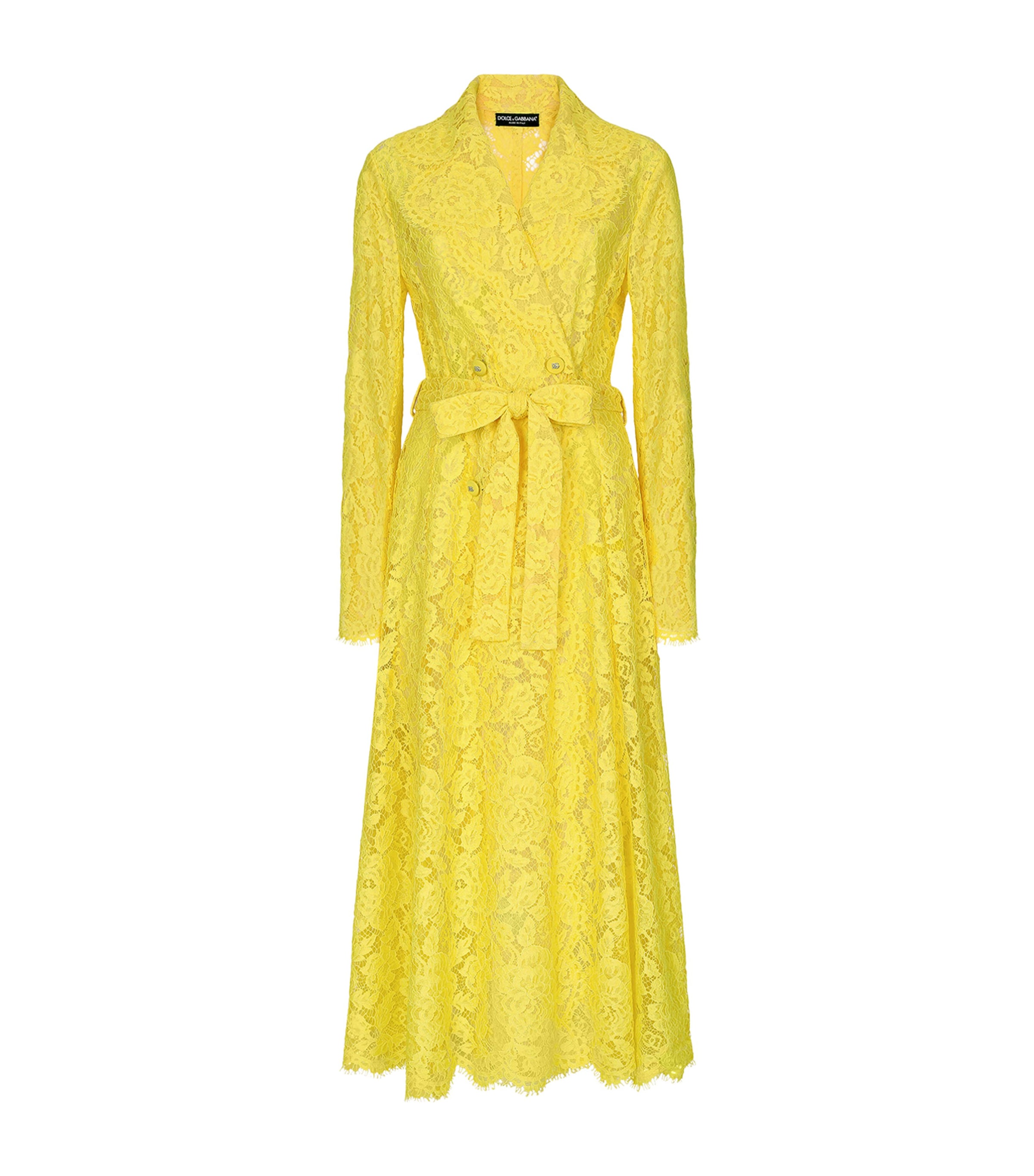 Dolce & Gabbana Lace Double-breasted Coat In Yellow