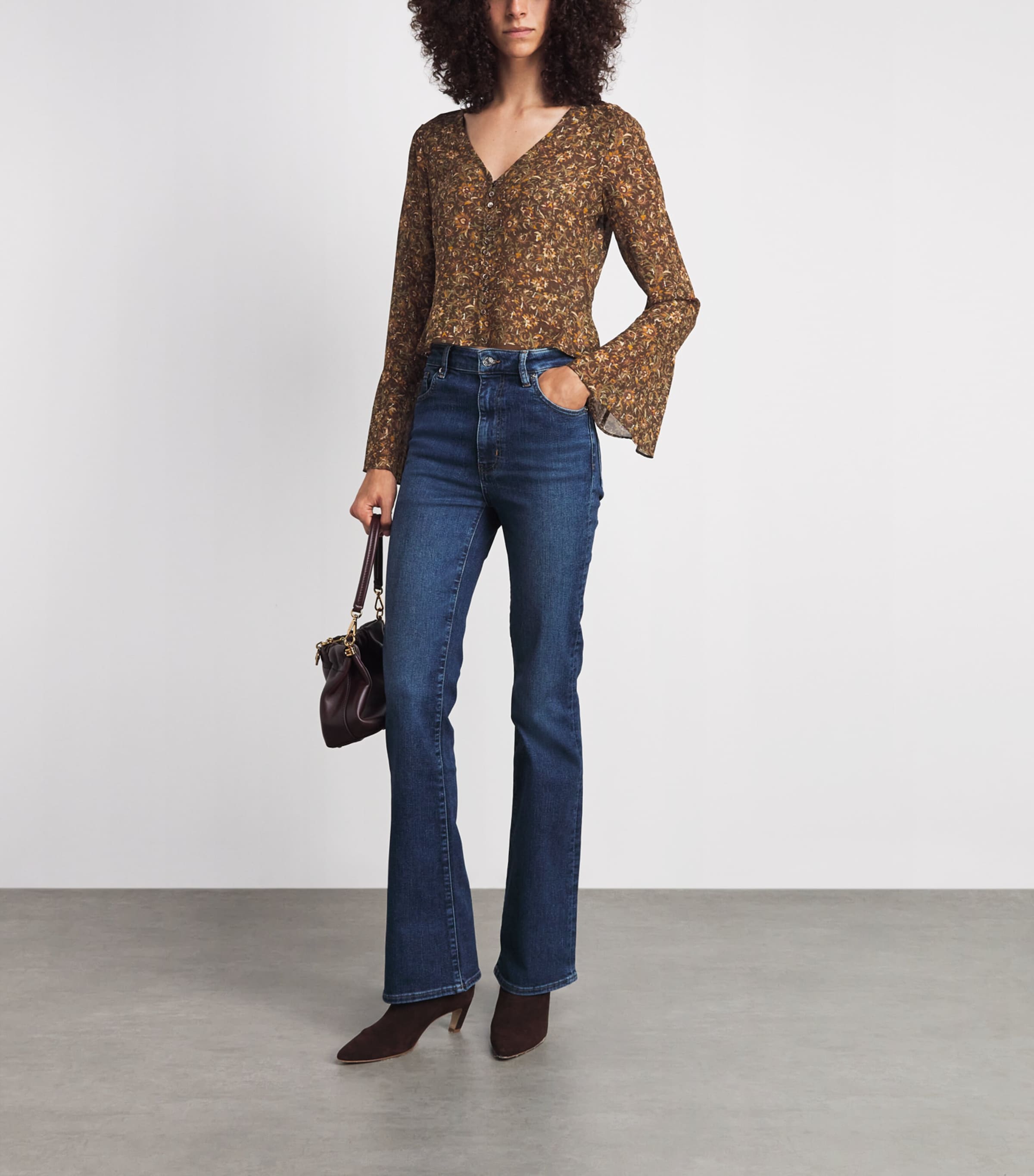 PAIGE Womens Silk-Blend Floral Mila Blouse Hickory Multi Image 2