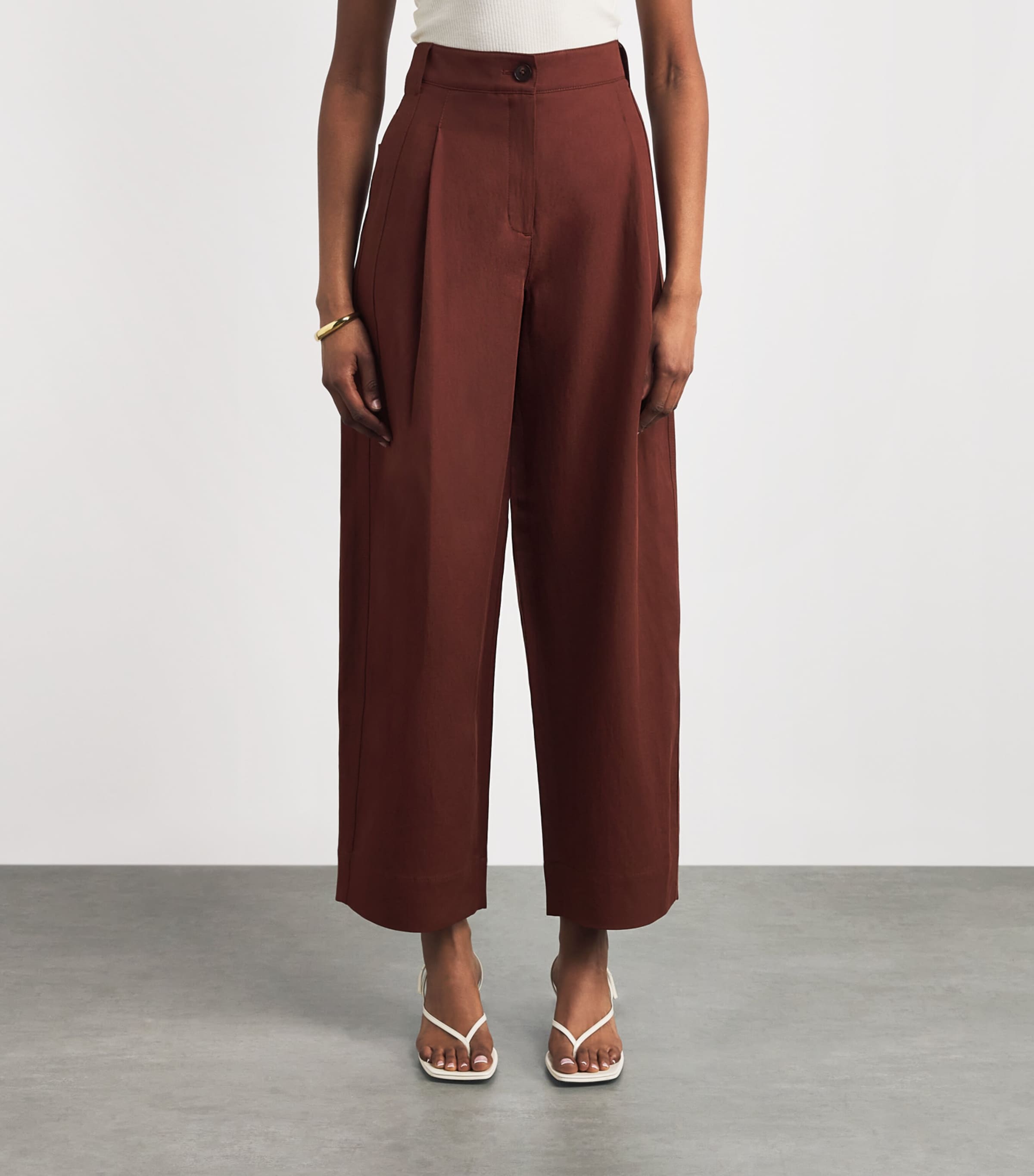 ME+EM Womens Linen-Blend Extreme Taper Trousers Cinnamon Brown Image 4