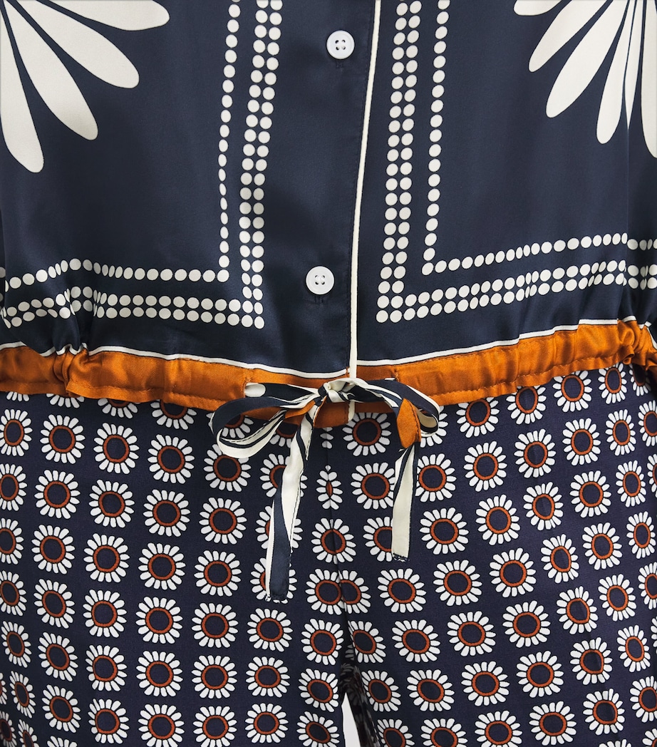 Sandro Paris Womens Silk Floral Print Shirt Deep Blue / Ocher Image 3