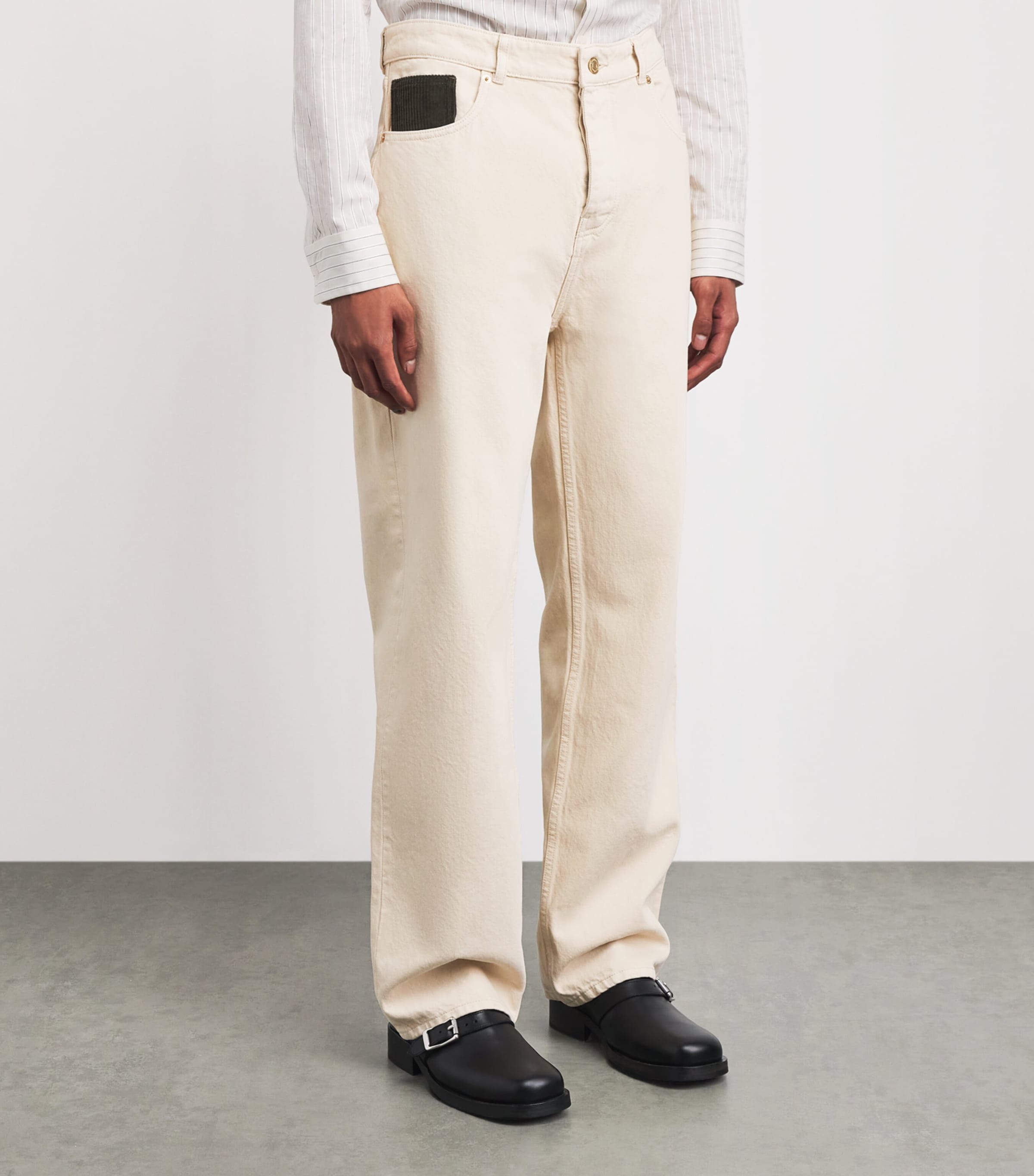 Drôle De Monsieur Mens Corduroy-Pocket Straight Jeans Sand Image 4