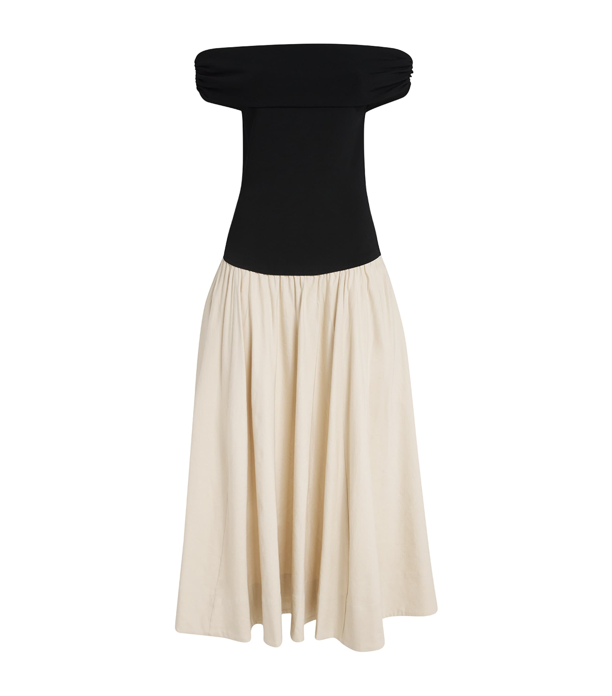 Simkhai Adaline Off-the-shoulder Linen-blend And Recycled Satin-jersey Midi Dress In Black