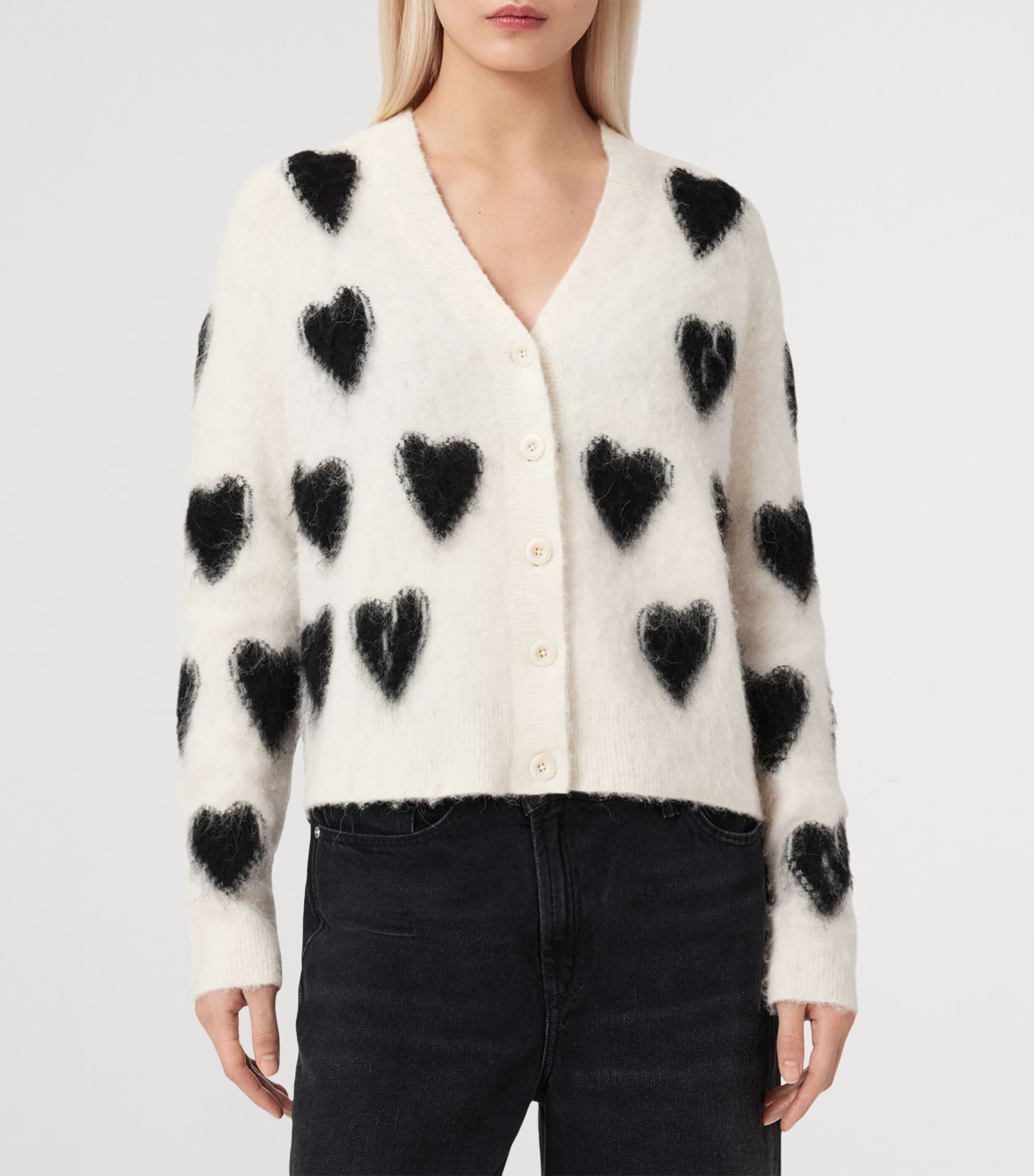 AllSaints Womens Scatter Heart Cardigan Chalk White/black Image 3