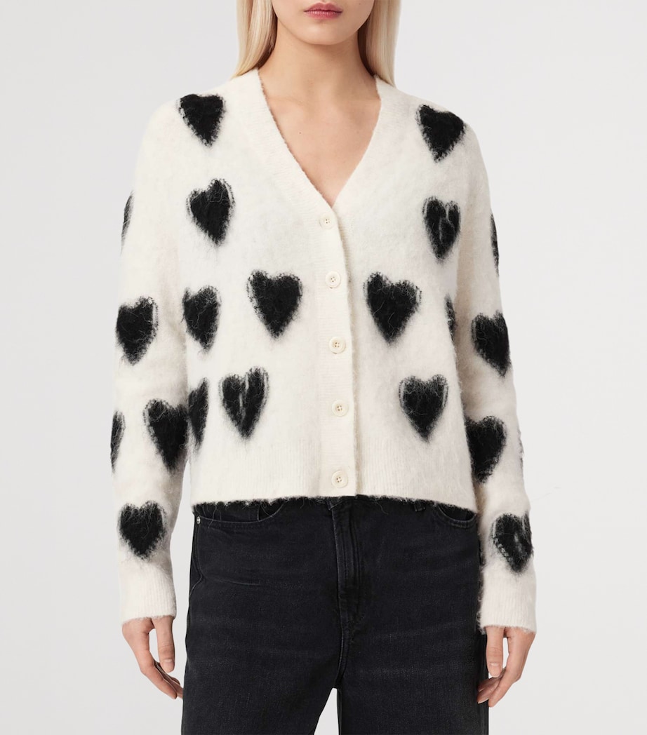 AllSaints Womens Scatter Heart Cardigan Chalk White/black Image 3