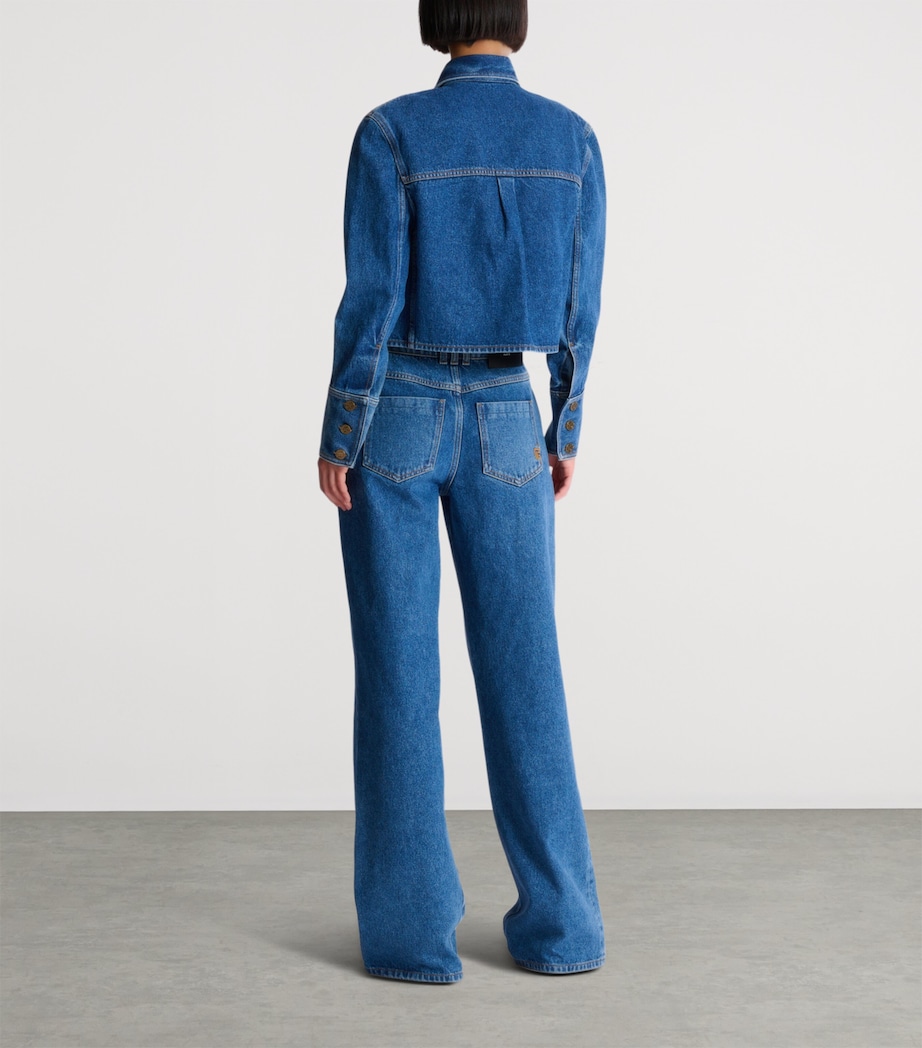 Cropped Faded Denim Jacket 6EX BLEU JEAN FONCE Image 7