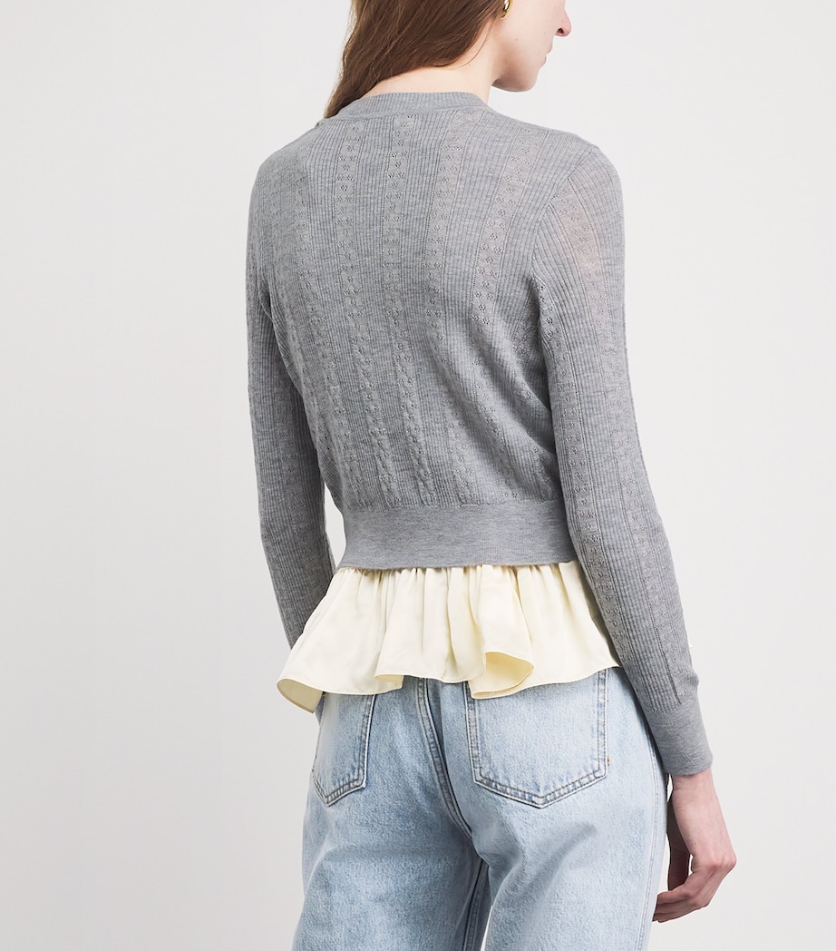 Sandro Paris Womens Wool Pointelle-Knit Cardigan Grey Image 5