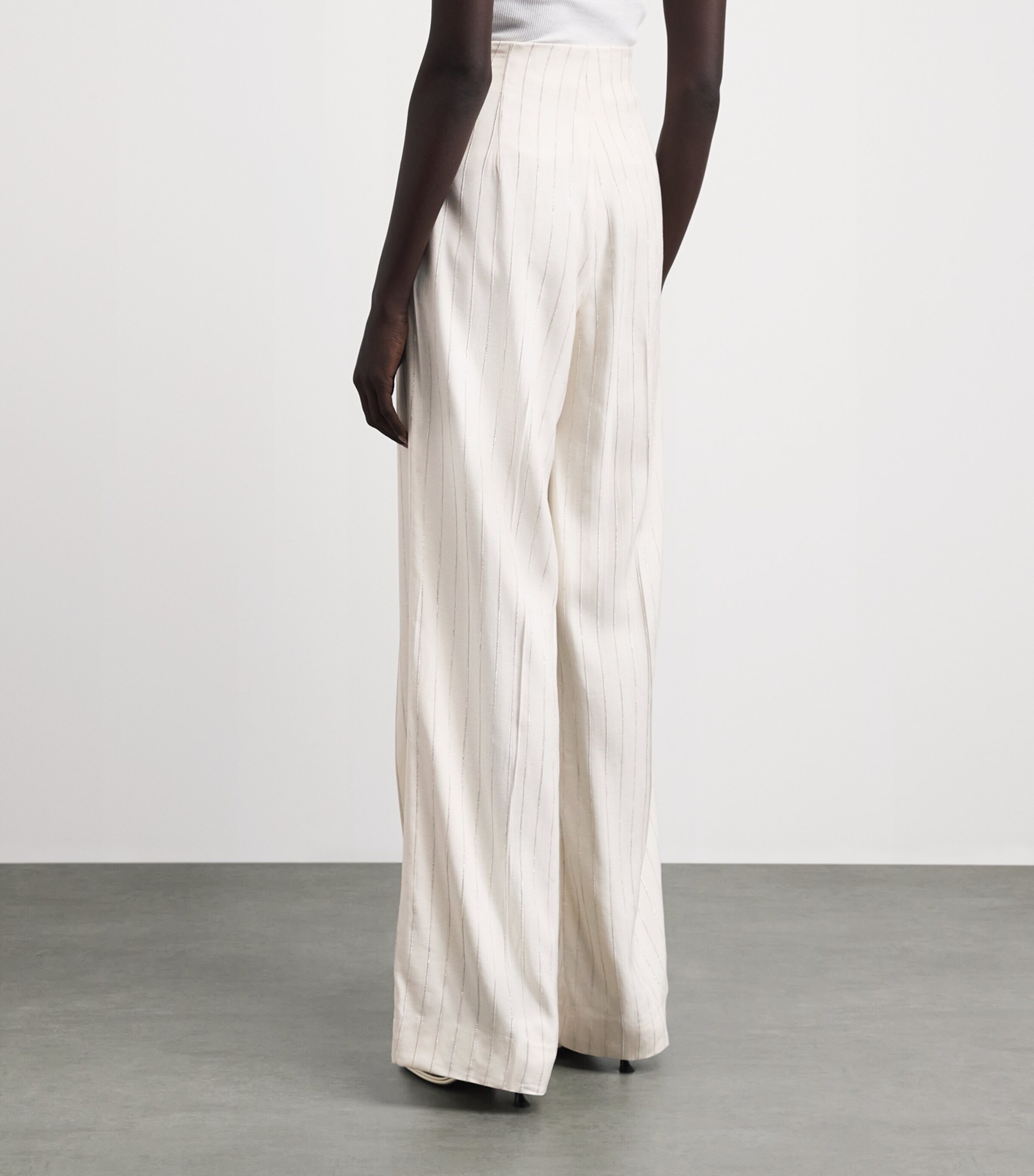 Sandro Paris Womens Sequinned Stripe Trousers Ecru / Silver Image 5