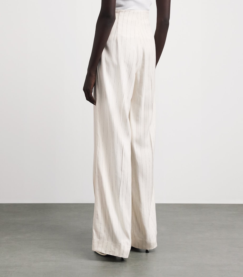 Sandro Paris Womens Sequinned Stripe Trousers Ecru / Silver Image 5
