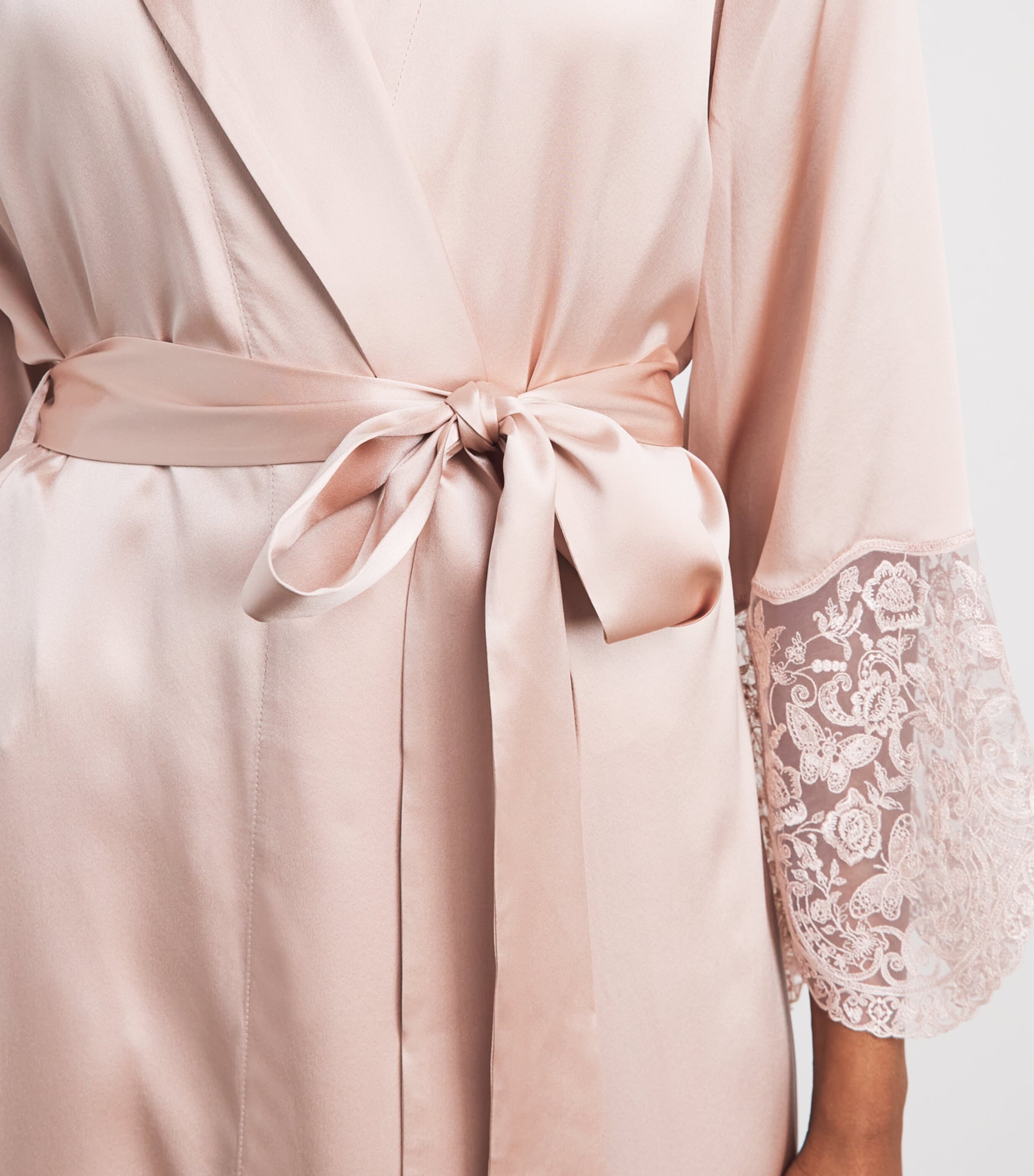 Harrods Womens Silk Lace-Trim Short Night Robe Pink Image 3