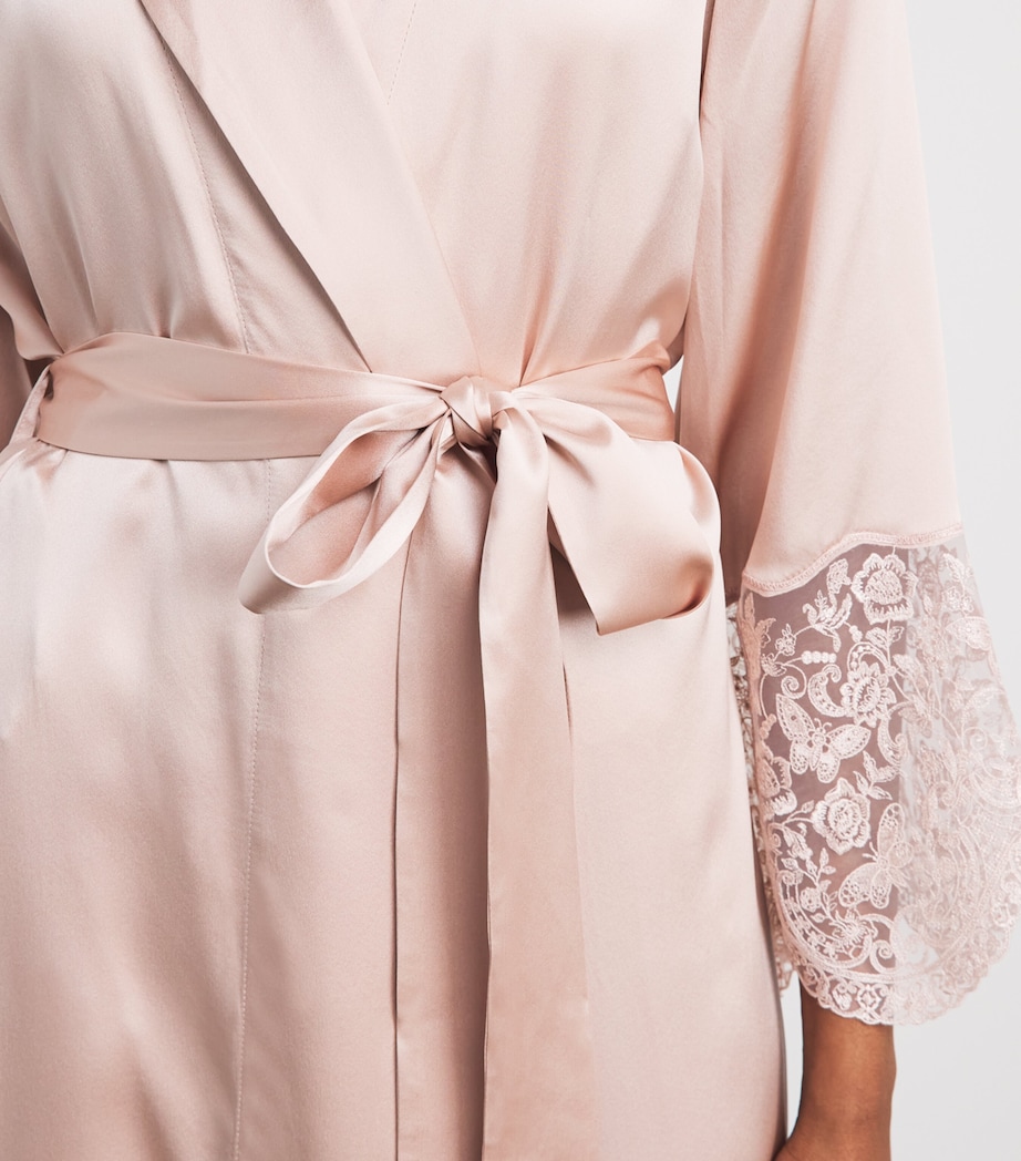 Harrods Womens Silk Lace-Trim Short Night Robe Pink Image 3