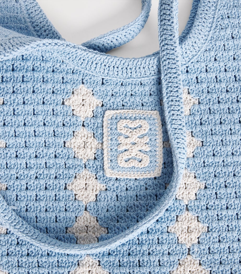 Sandro Paris Crochet Tote Bag Sky Blue Image 6