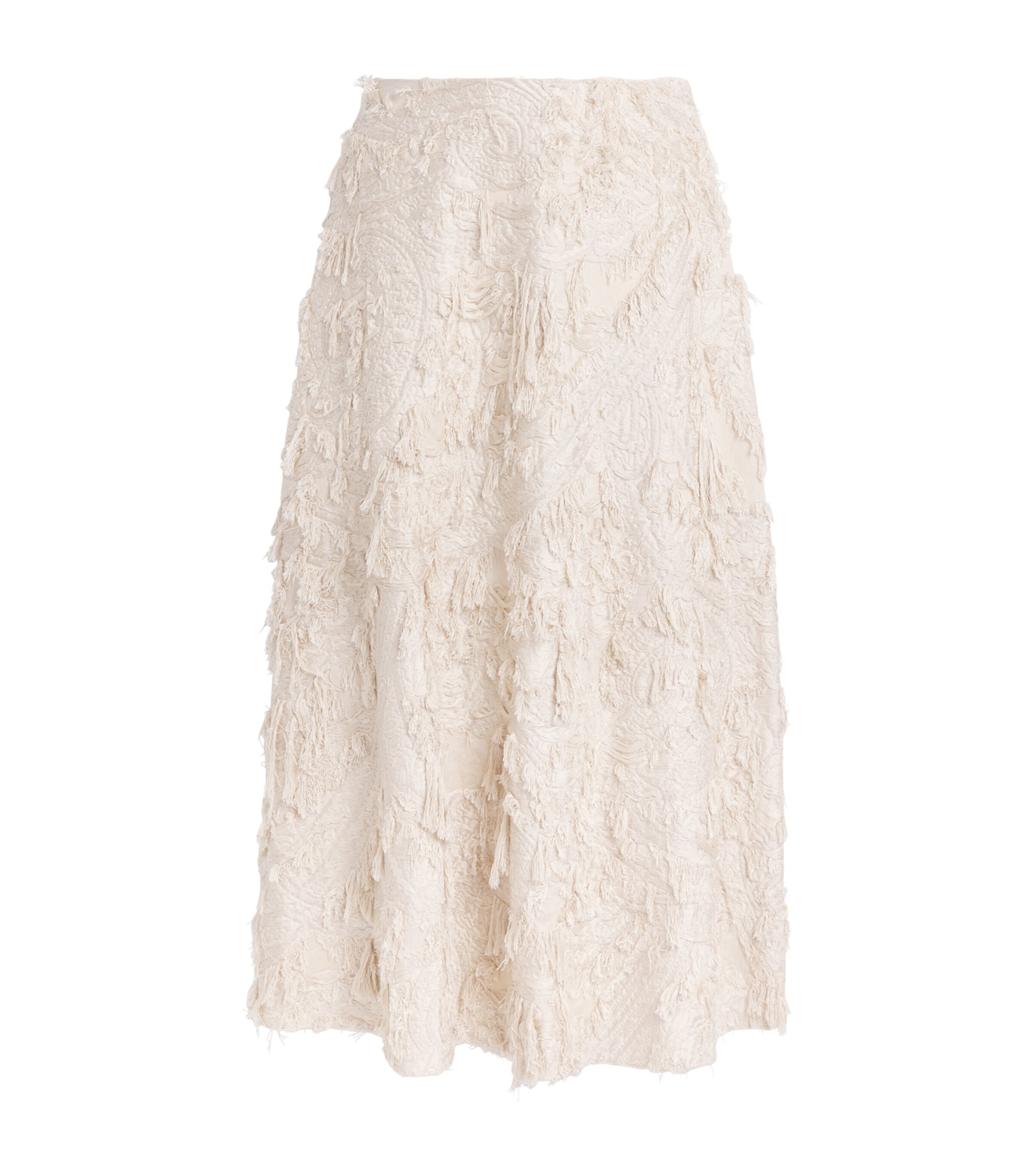 CAMILLA AND MARC Womens Jacquard Fringed Tundra Midi Skirt Stone Image 1