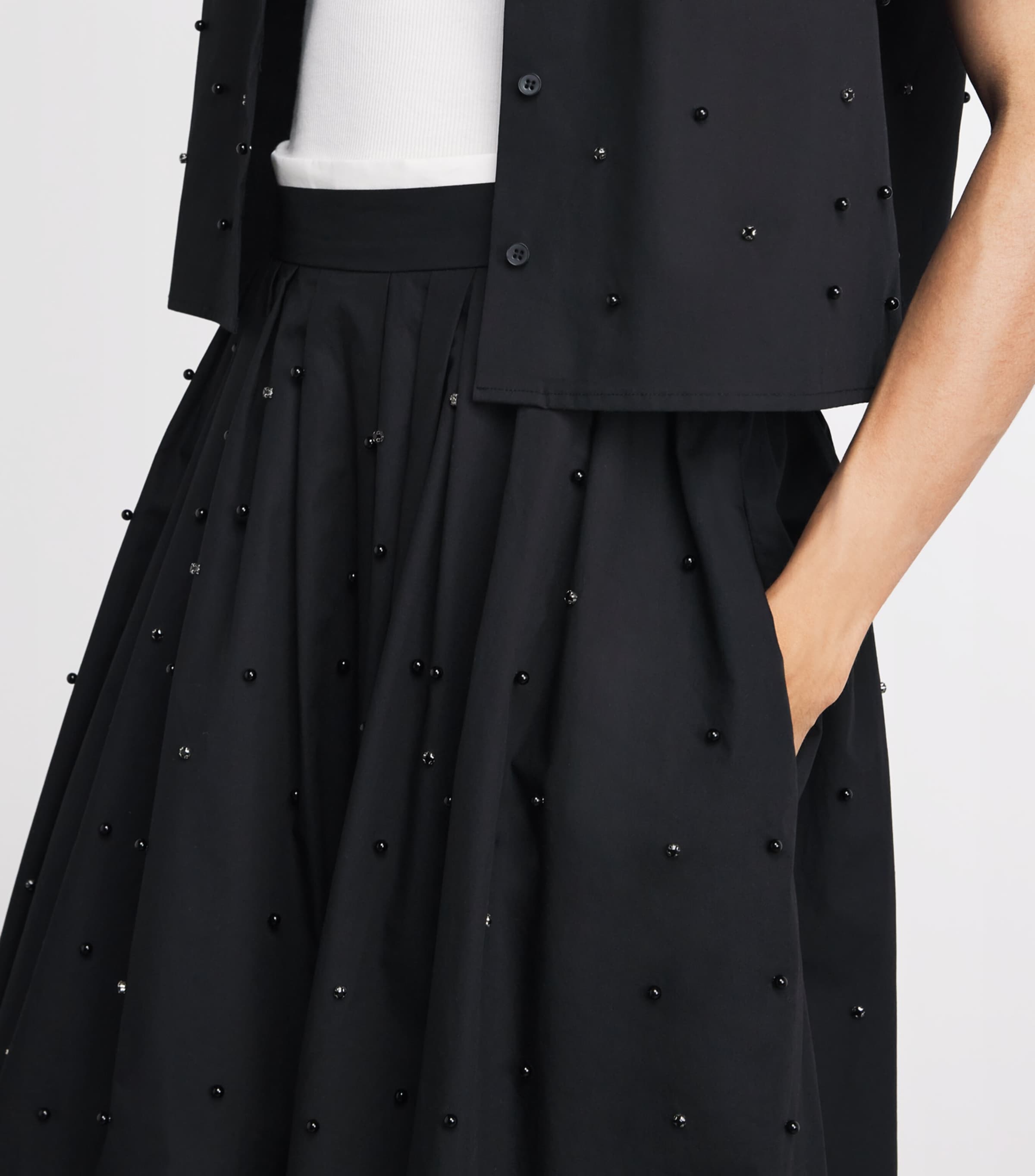 Maje Womens Cotton Embellished Midi Skirt Black Image 3