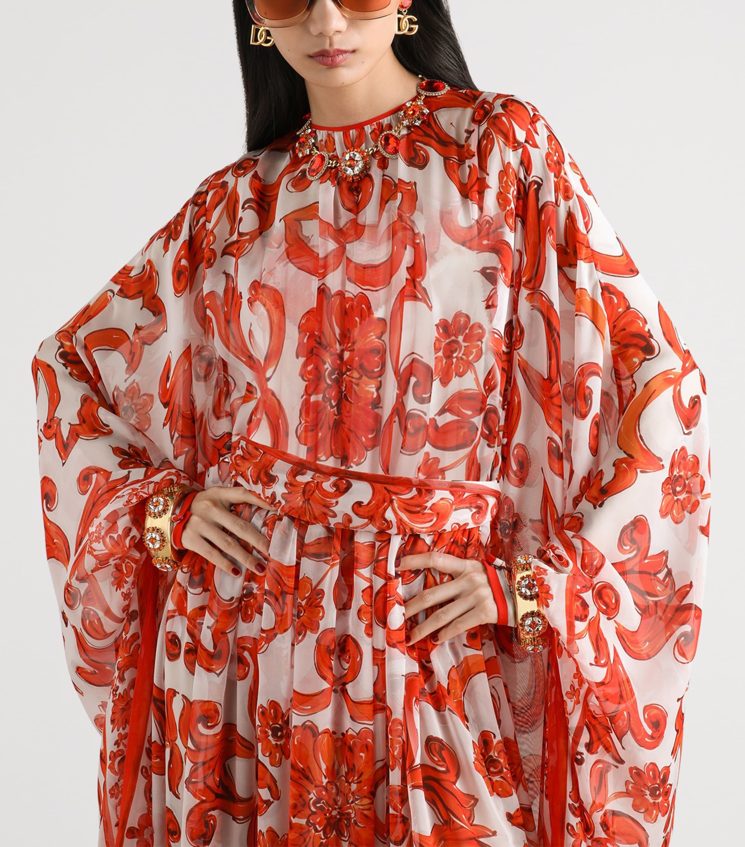 Dolce&Gabbana Womens Silk Majolica Print Kaftan Maxi Dress Combined Colou Image 4