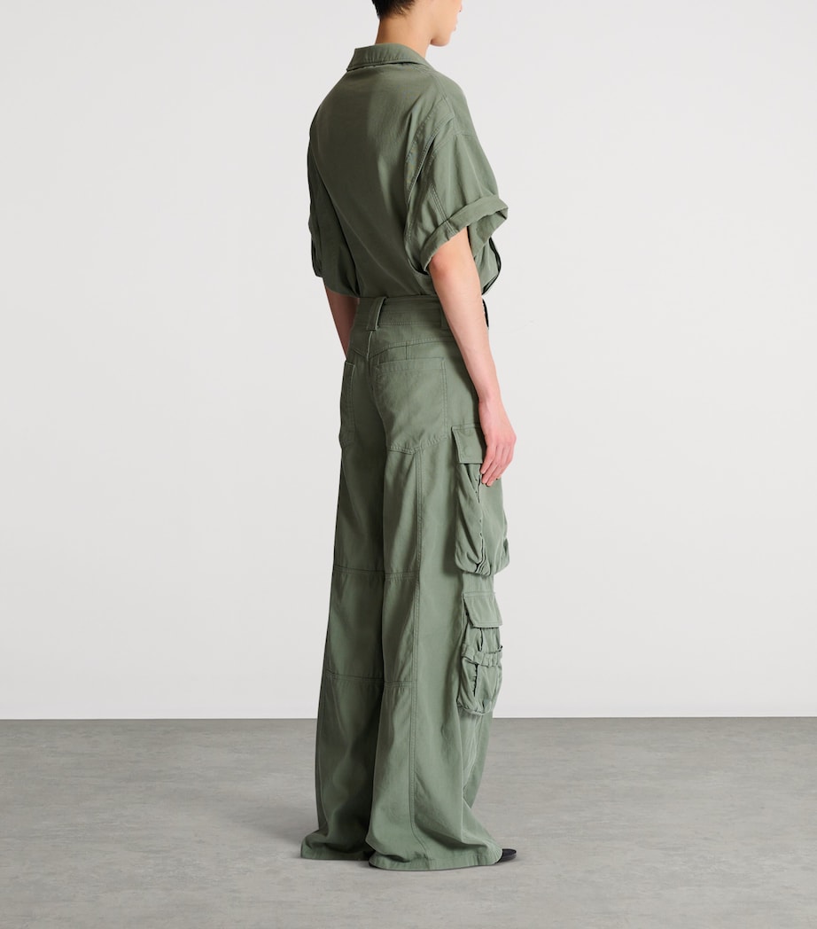 Balmain Mens Cotton Cargo Trousers Vert Laurier Image 3