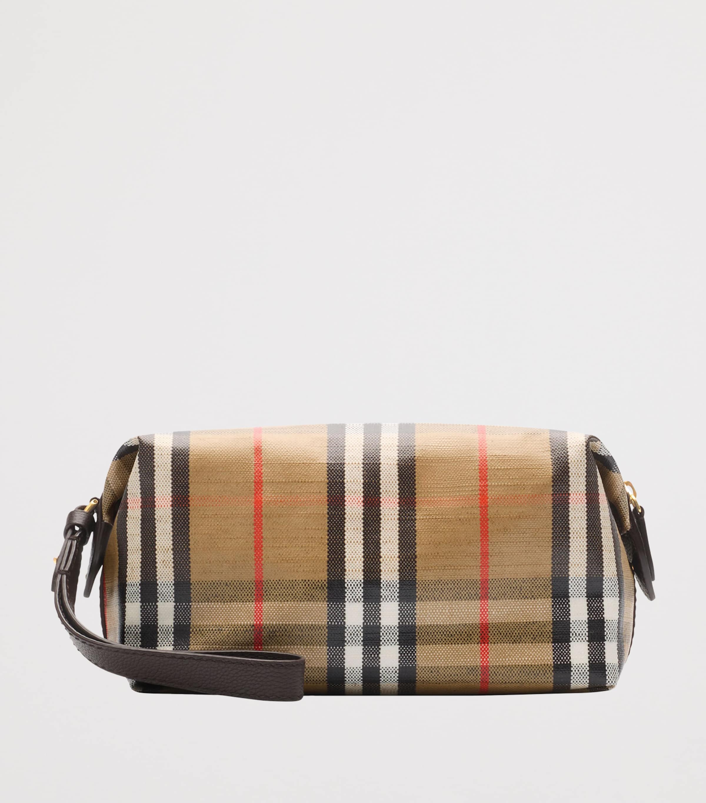 Leather-Trim Check Highlands Travel Pouch SAND Image 3