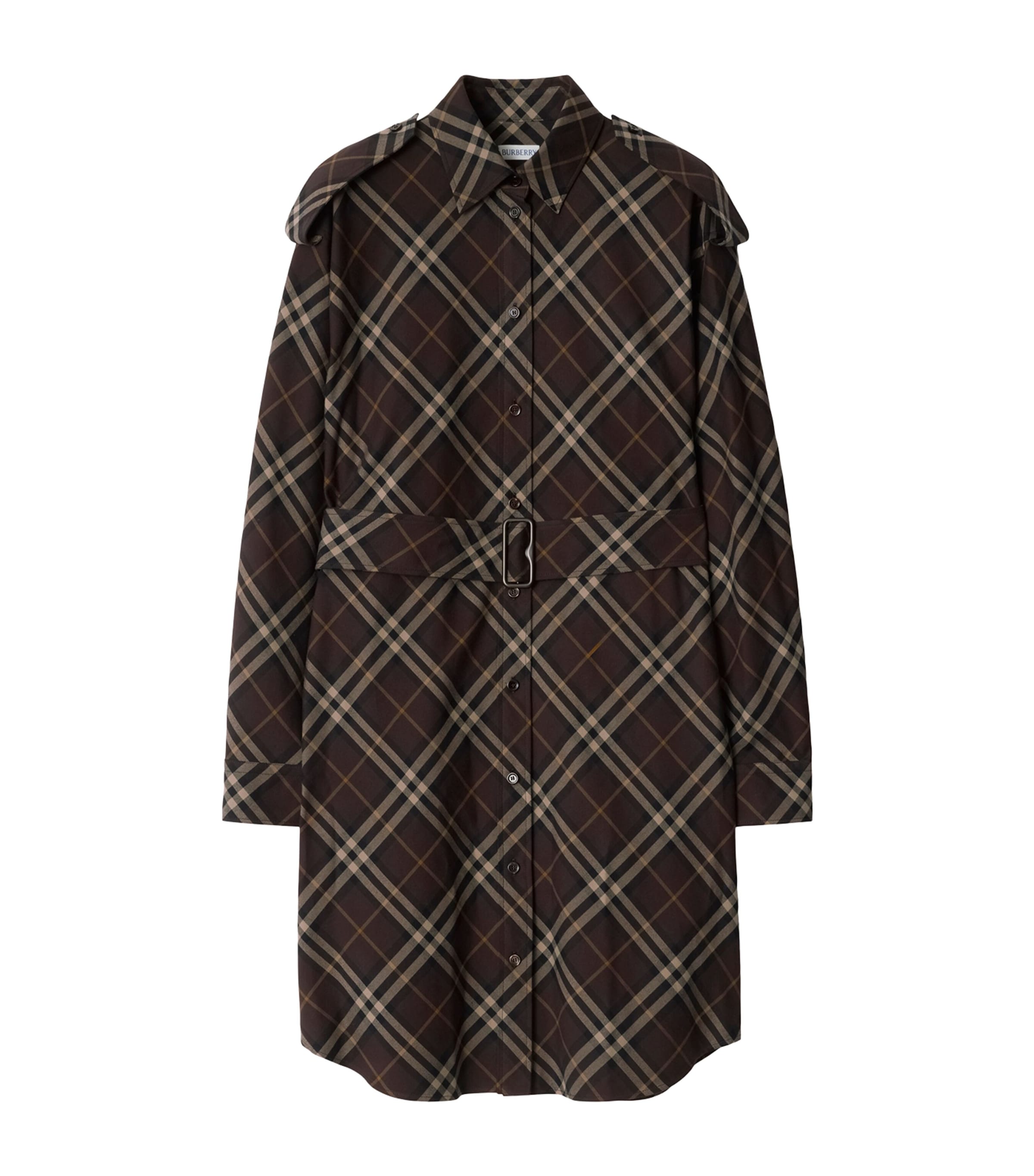 Burberry Cotton Check Mini Shirt Dress In Brown