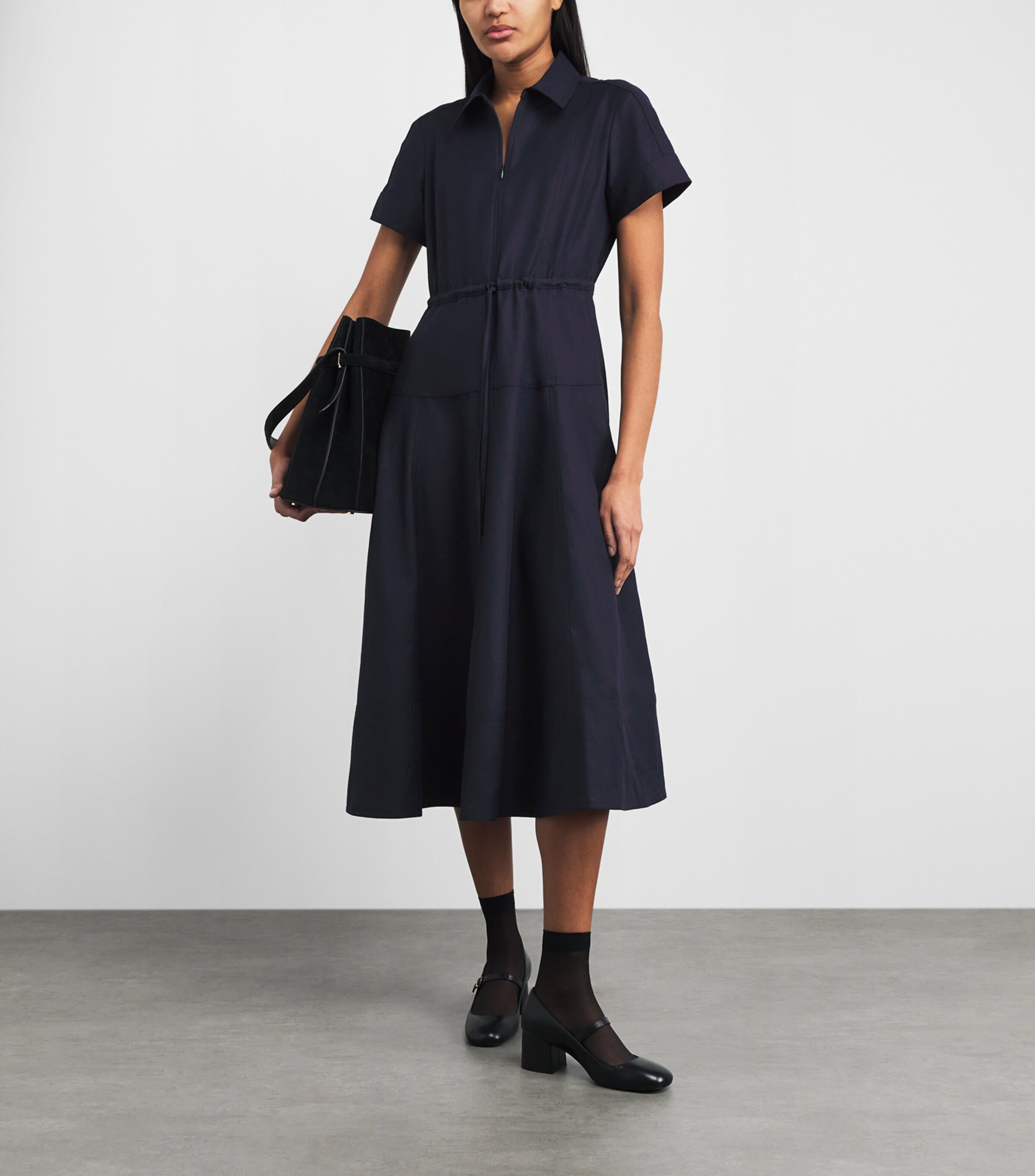ME+EM Womens Drawstring Midi Shirt Dress Navy Image 2