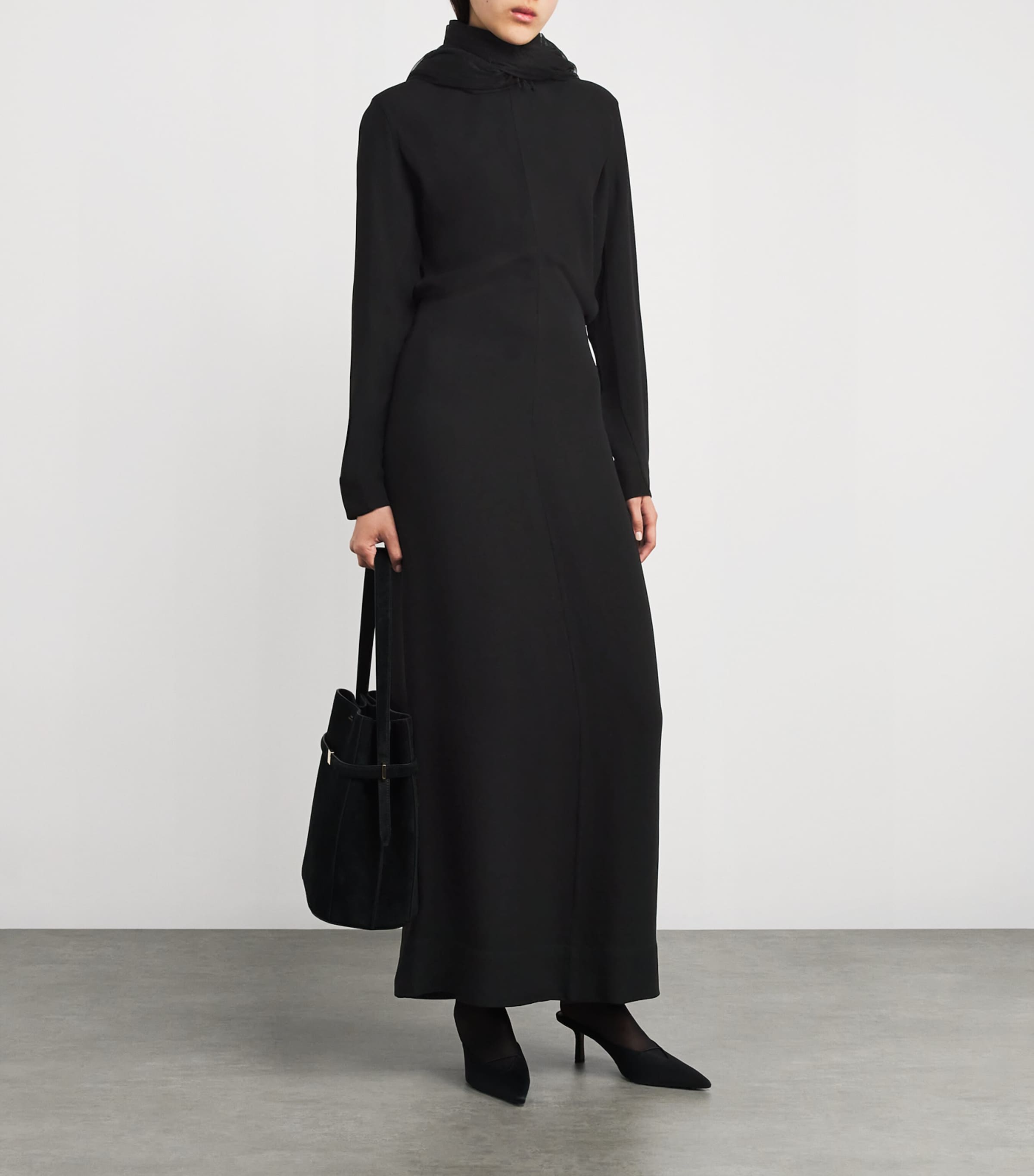 Slouch-Waist Maxi Dress 001 BLACK Image 2