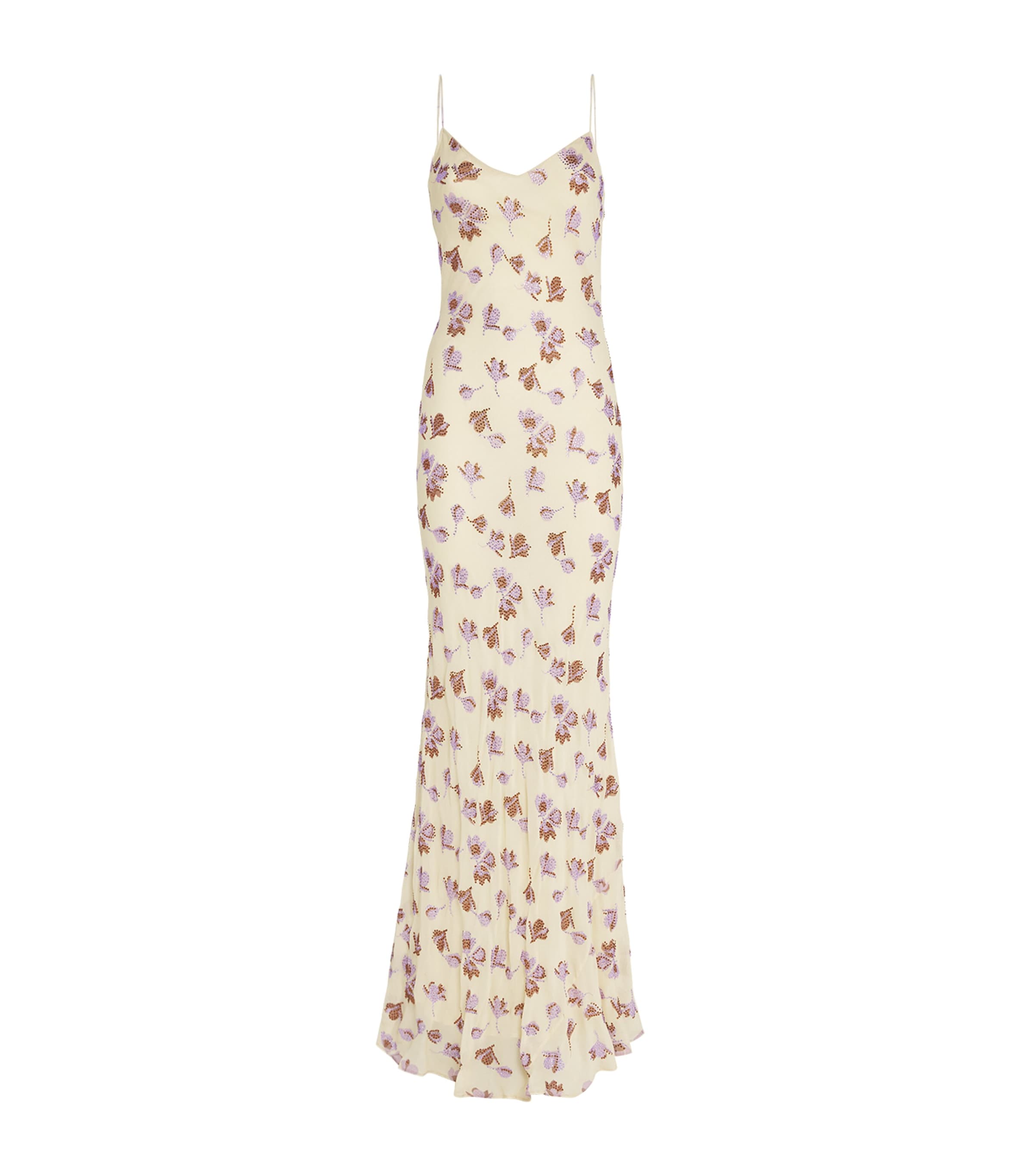 Self-portrait Self Portrait Yellow Floral Rhinestone Maxi Dress In Neutral