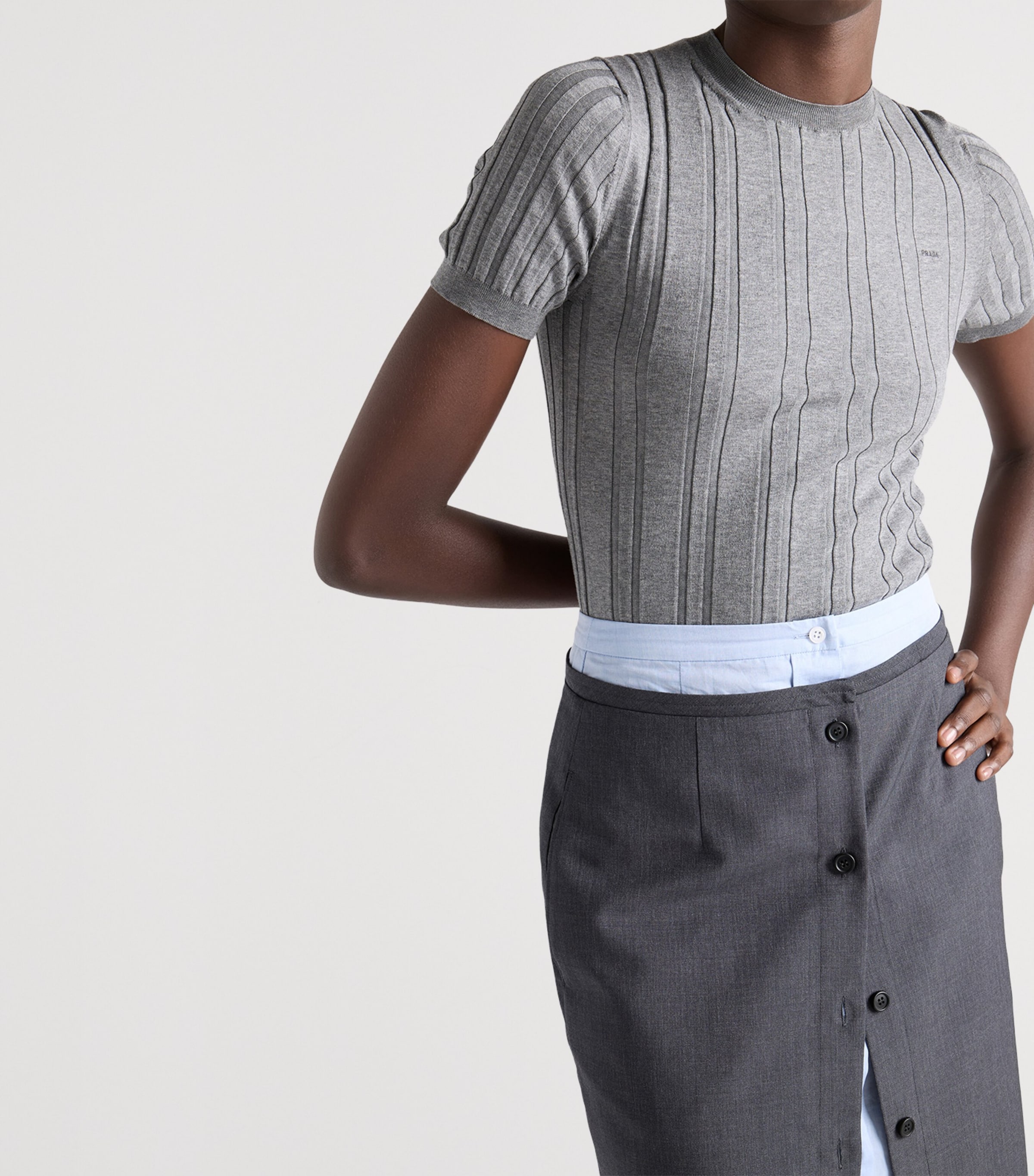 Prada Womens Cotton Ribbed Short-Sleeve T-Shirt Grey Image 4