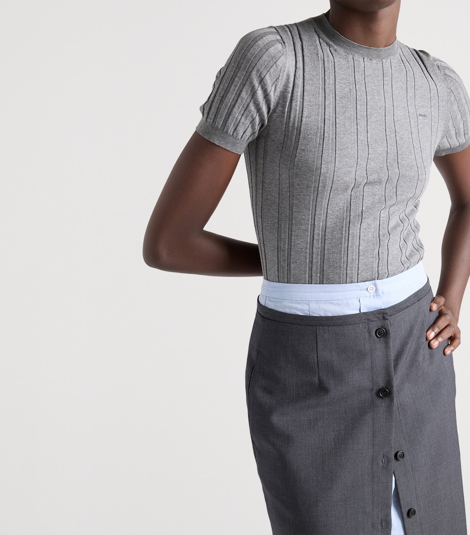 Prada Womens Cotton Ribbed Short-Sleeve T-Shirt Grey Image 4
