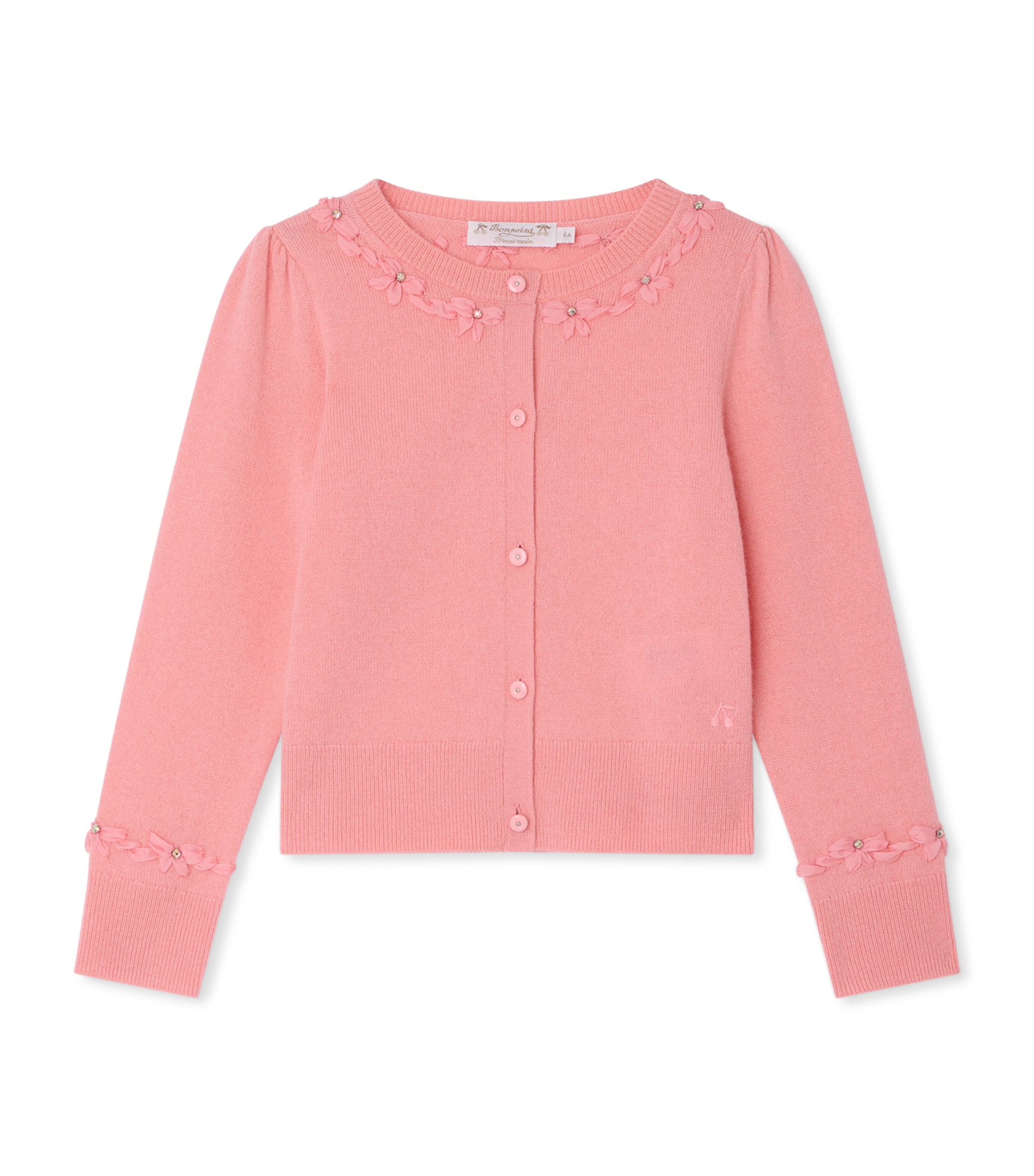 Bonpoint Cashmere Bow-Detail Cardigan (10-14 Years) Rose Bonbon Image 1