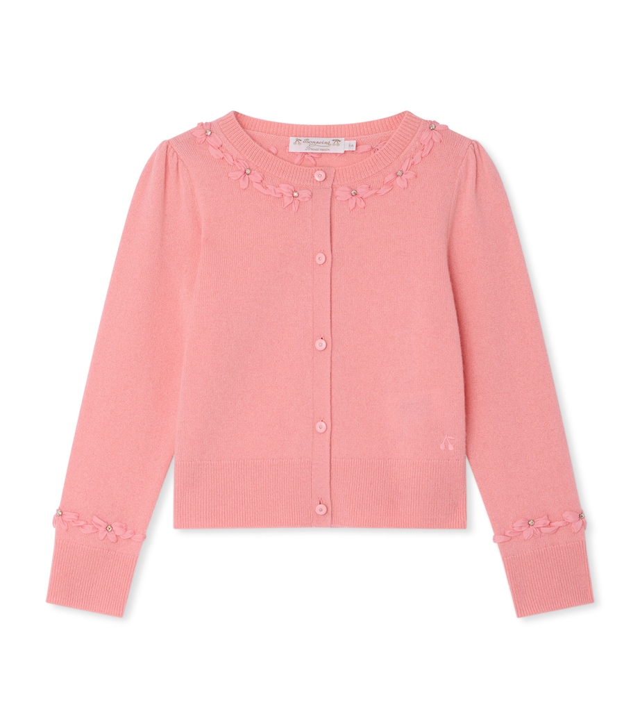 Bonpoint Cashmere Bow-Detail Cardigan (10-14 Years) Rose Bonbon Image 1